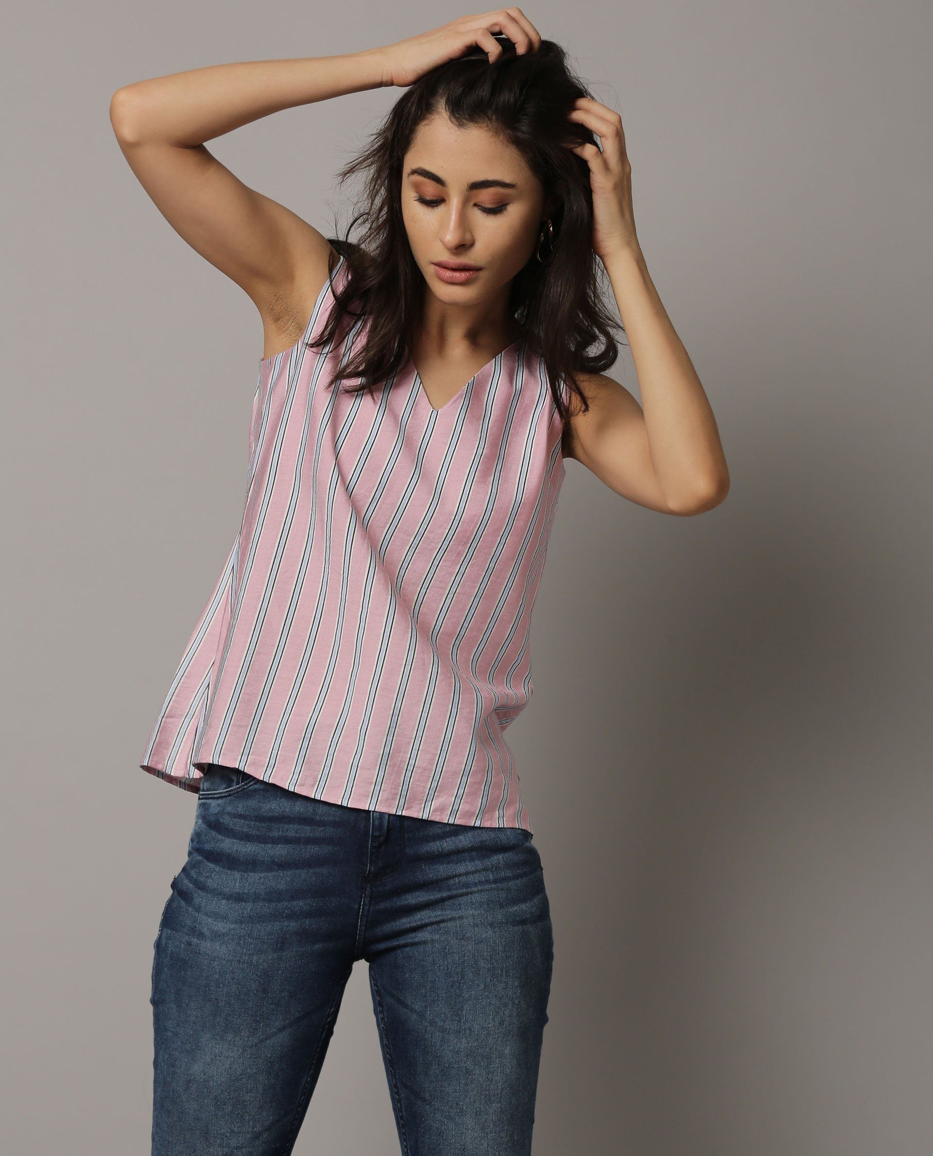 Rareism Women Wave Pink Top Sleeveless