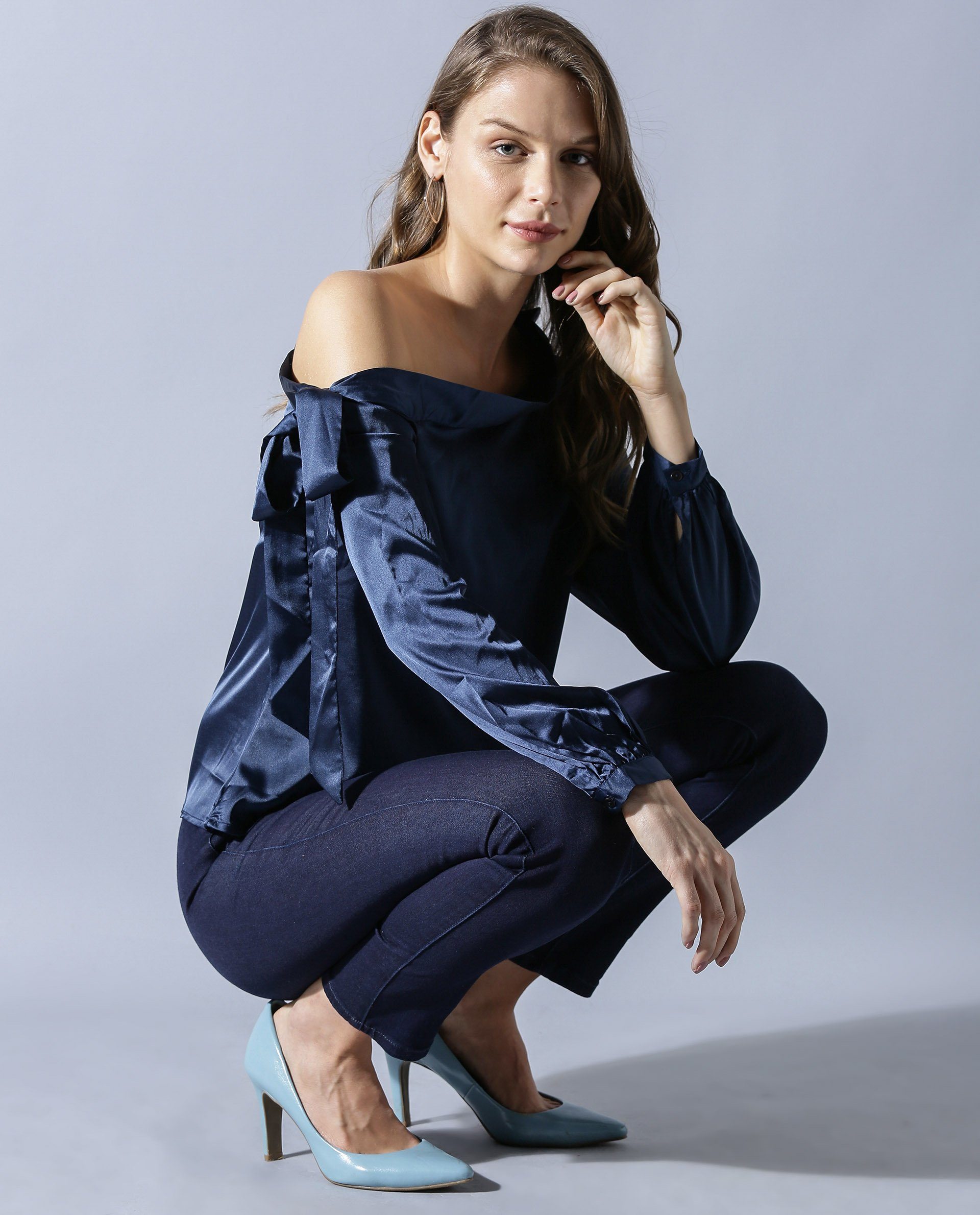 Rareism Women Rhapsody Navy Top Full Sleeves