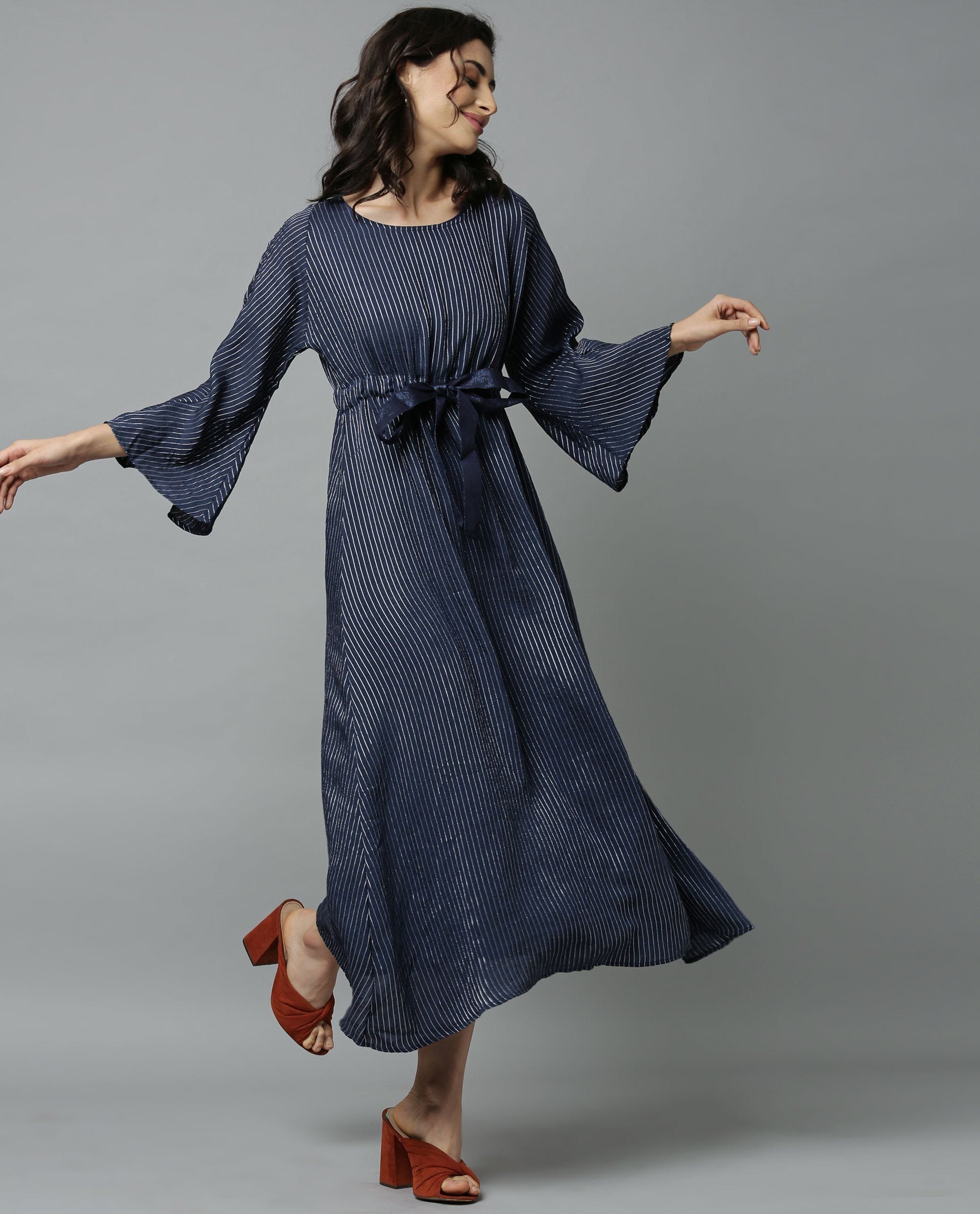 Rareism Women Repose Navy Dress Full Sleeves