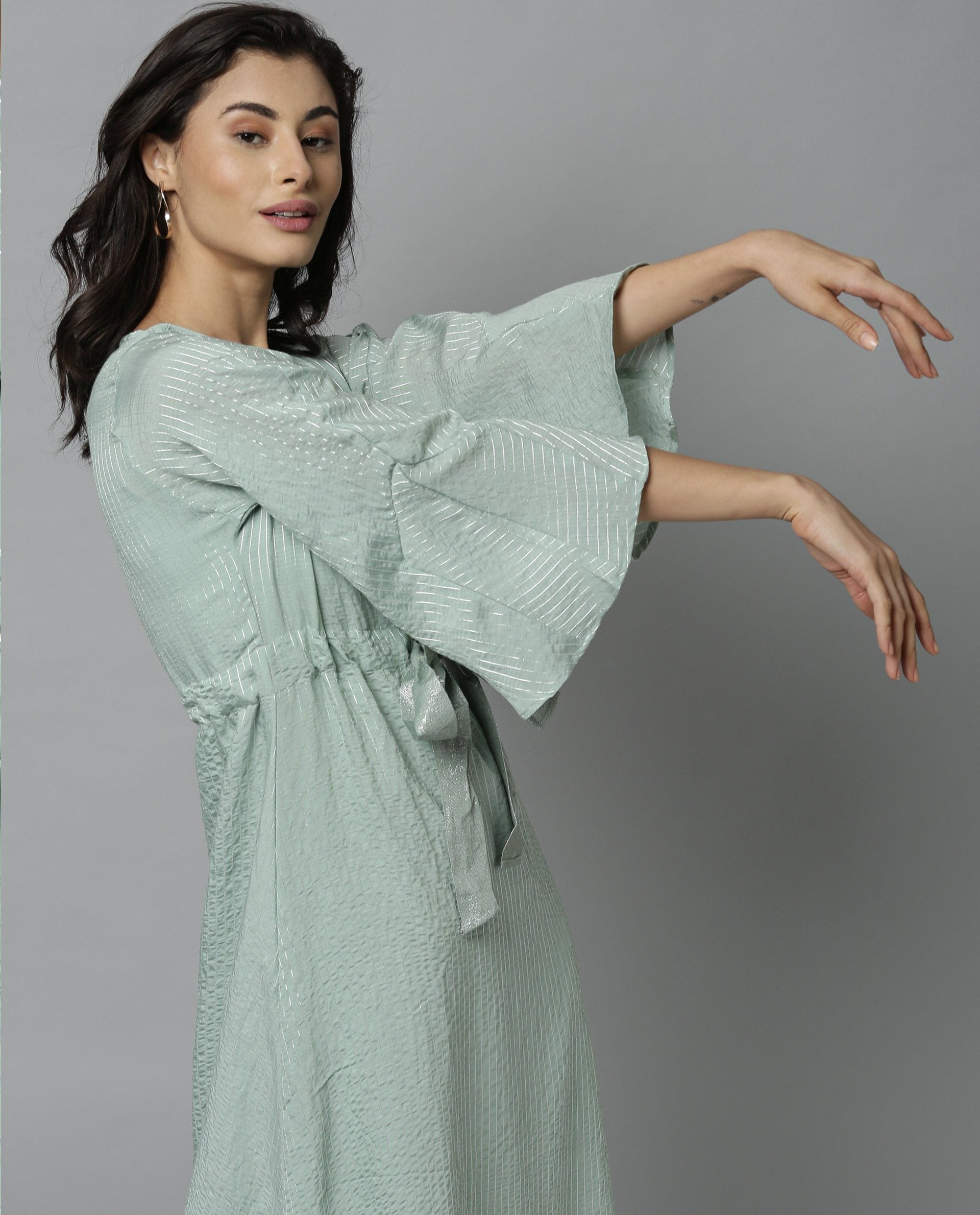 Rareism Women Repose Green Dress Full Sleeves