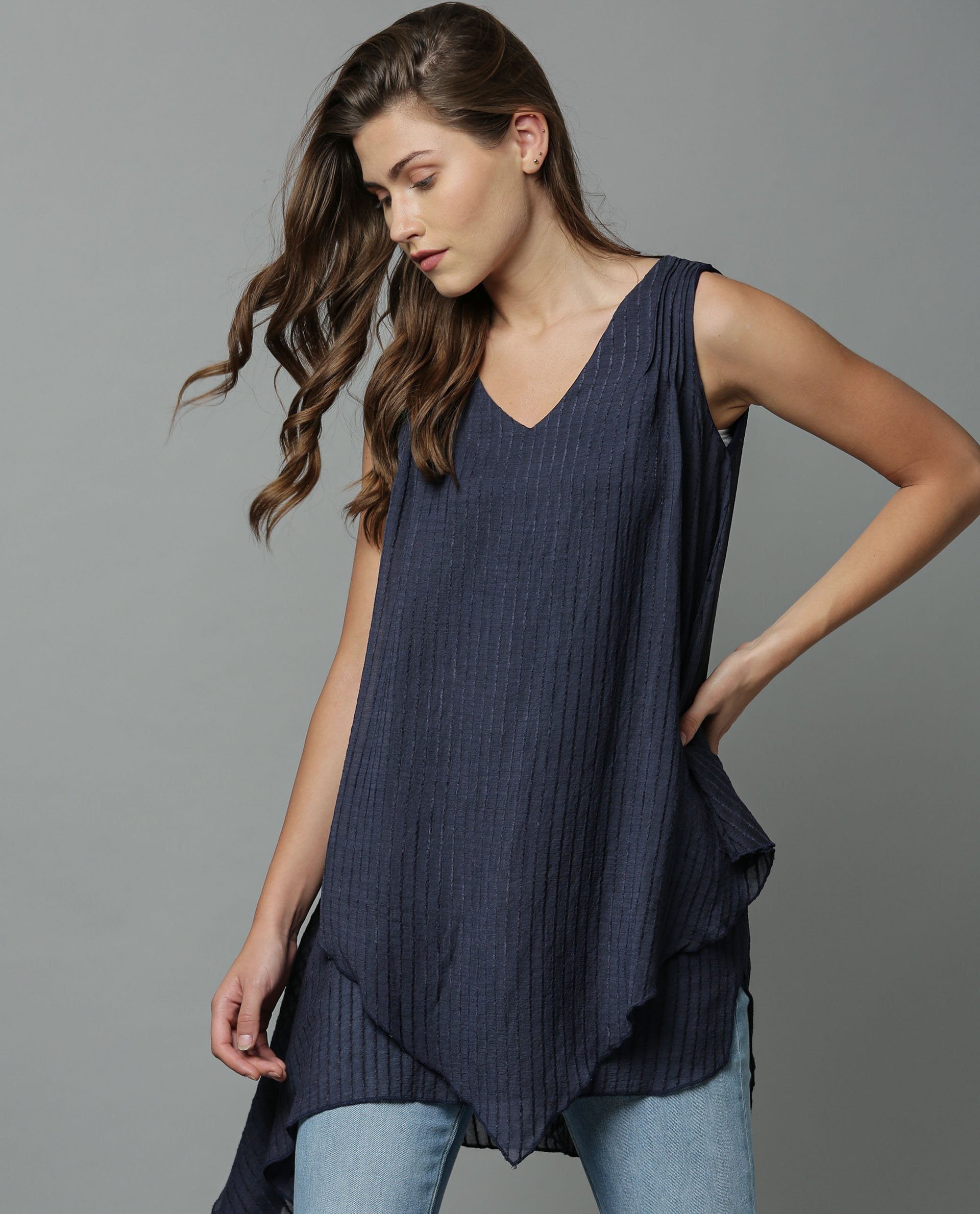 Rareism Women Cosmo Navy Top Sleeveless