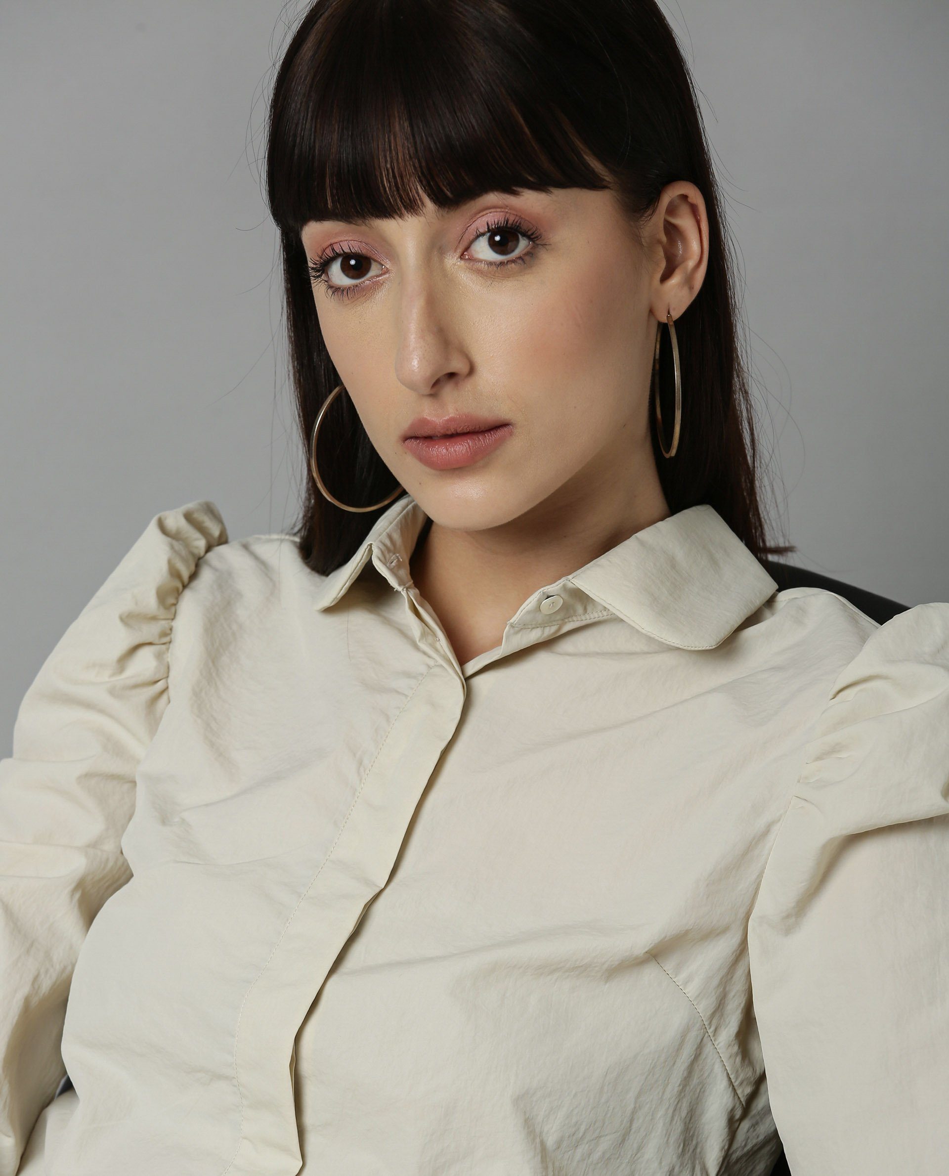 Rareism Women Tesla Beige Top Full Sleeves Solid