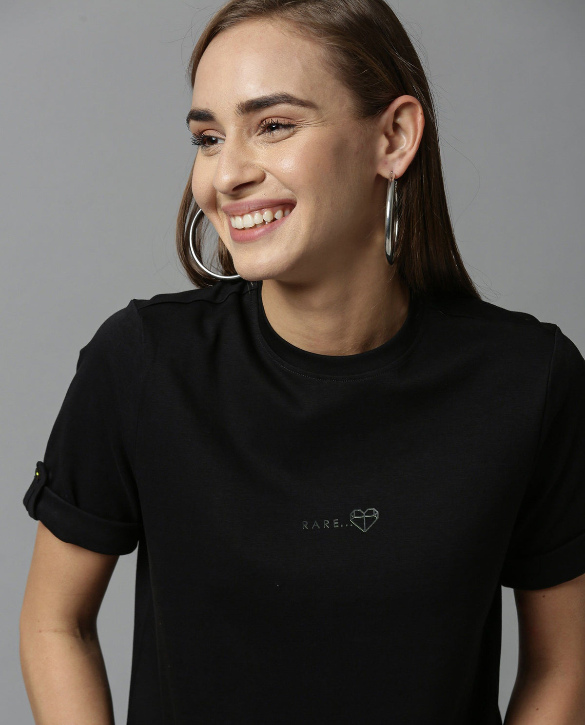 Rareism Women Nova Tee Black Top Short Sleeves