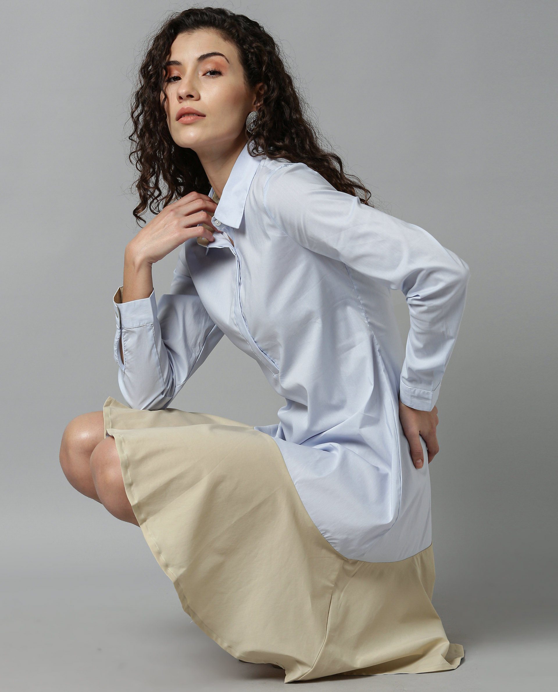 Rareism Women Dahlia Blue Dress Full Sleeves