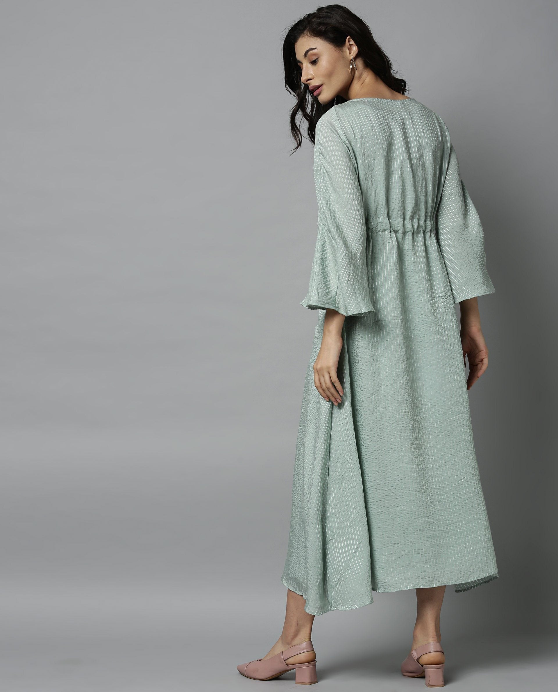 Rareism Women Repose Green Dress Full Sleeves