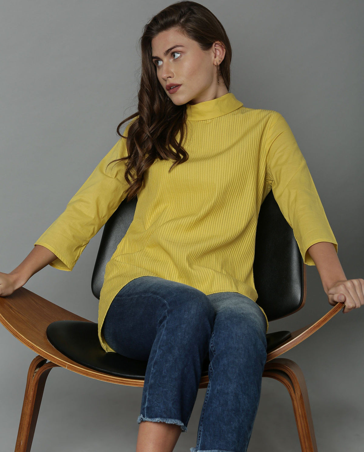 Rareism Women Pins-1 Yellow Top Short Sleeves