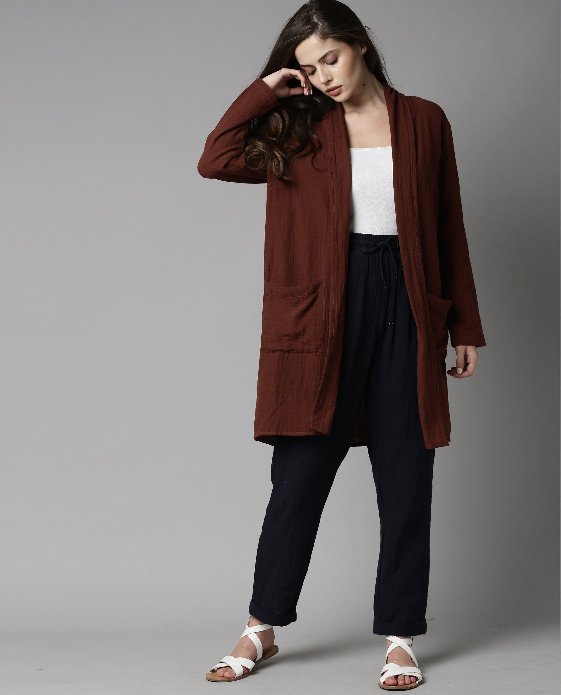 Rareism Women Slop Brown Overlayer Solid