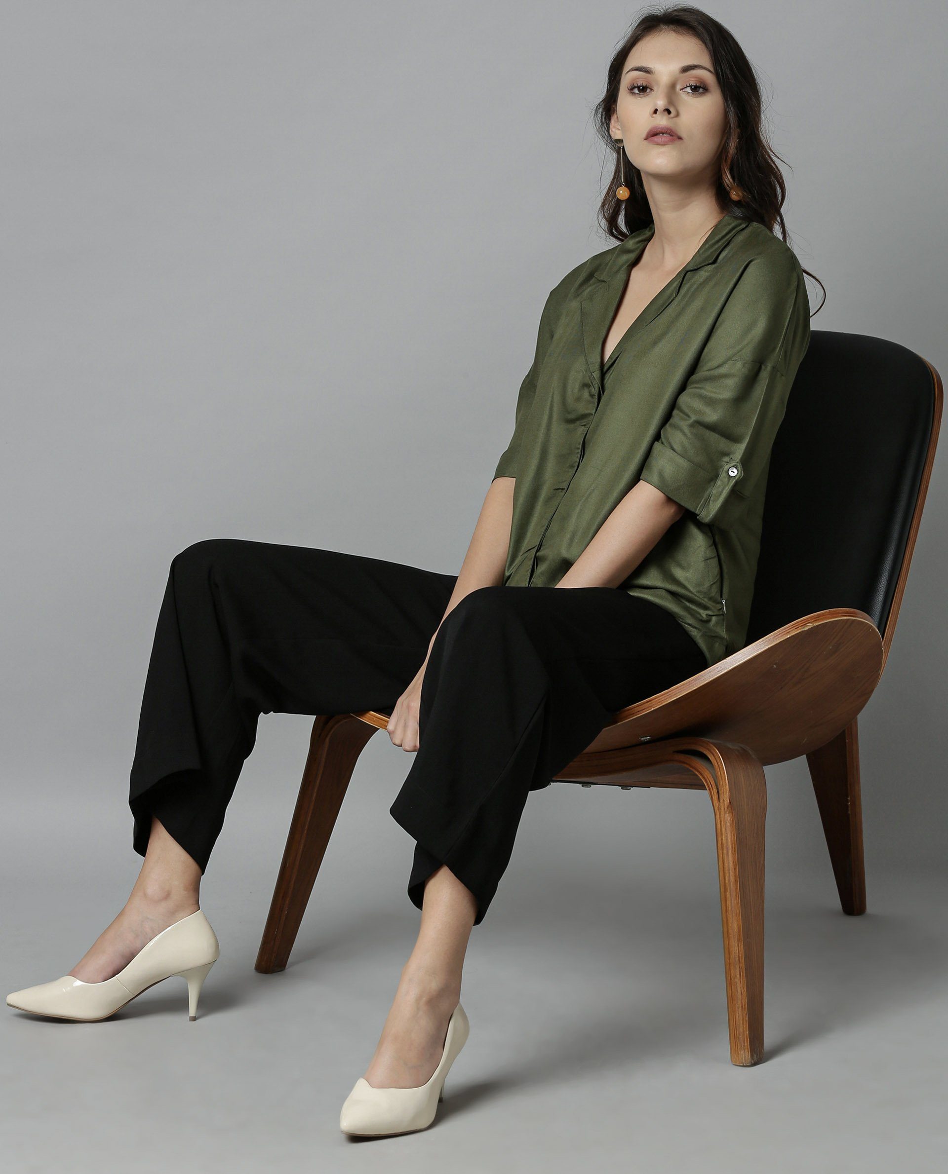 Rareism Women Percy Green Top Short Sleeves Solid