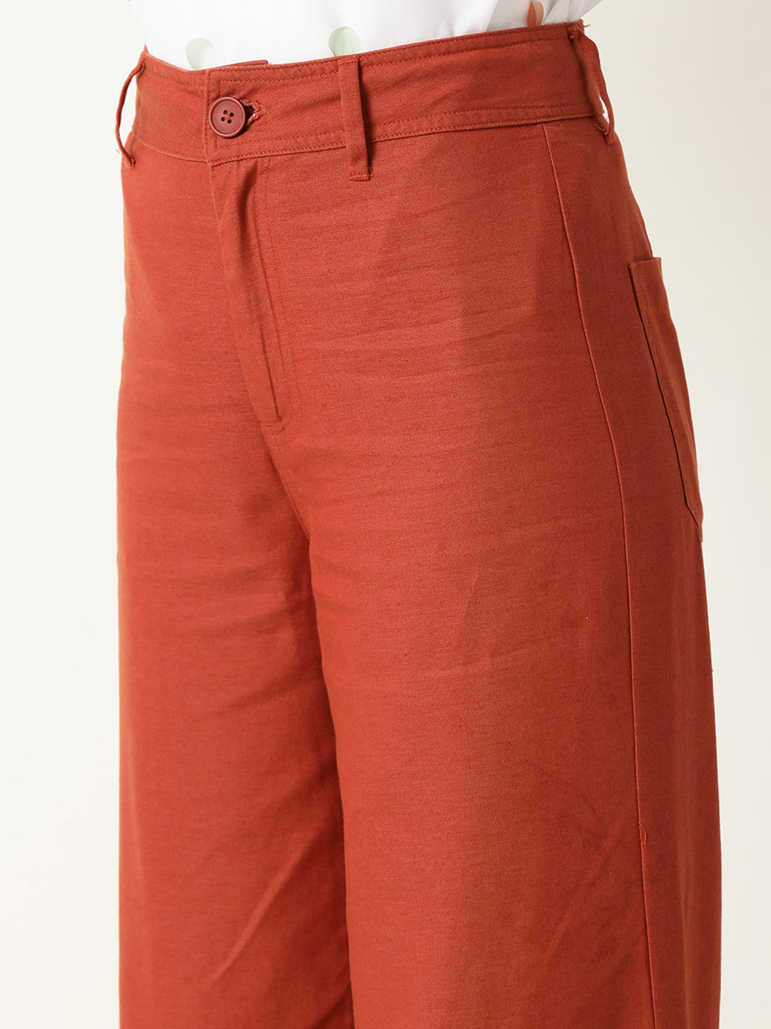 Rareism Women's Micky Mustard Cotton Blend Plain Ankle Length Tailored Trouser