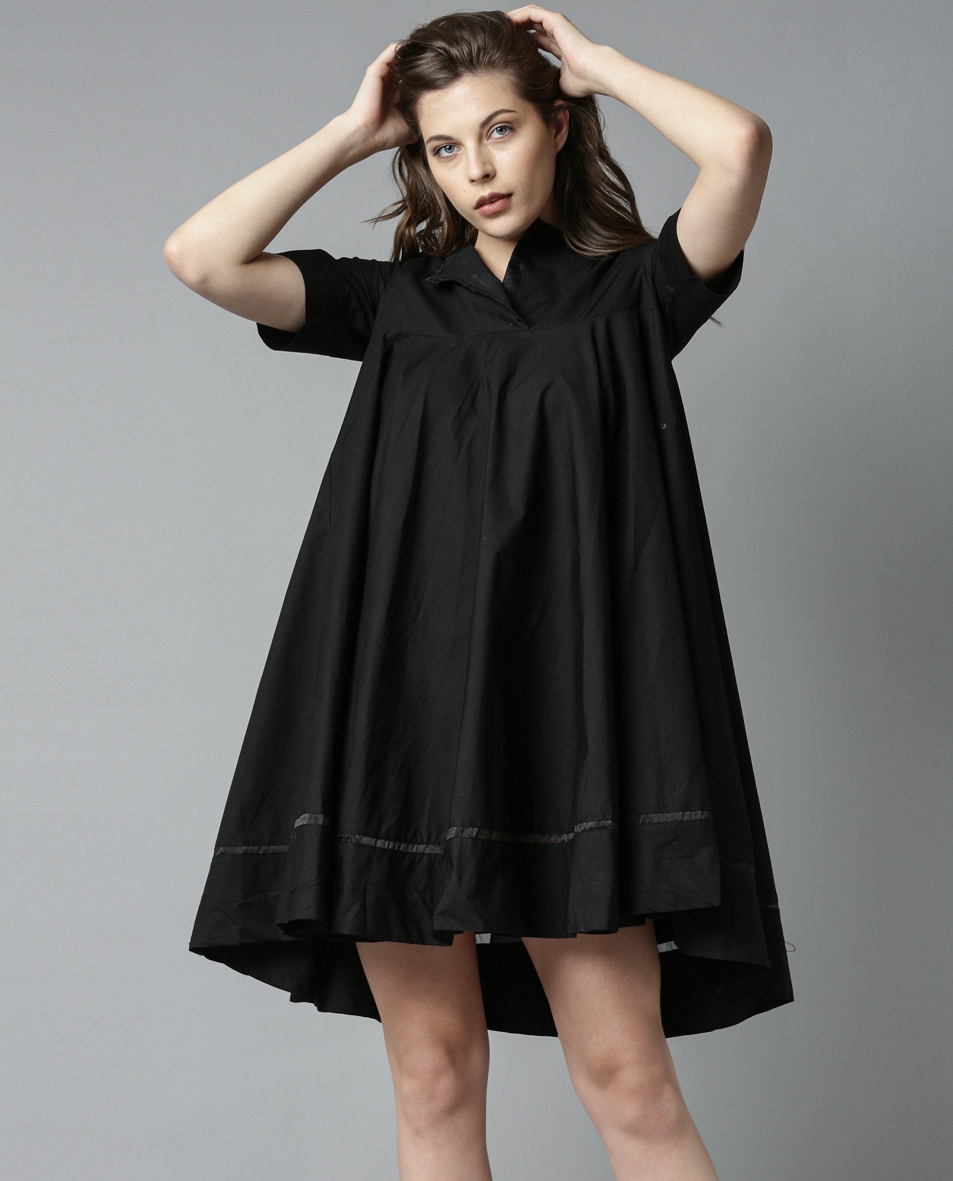Rareism Women 45200 Black Dress Short Sleeves
