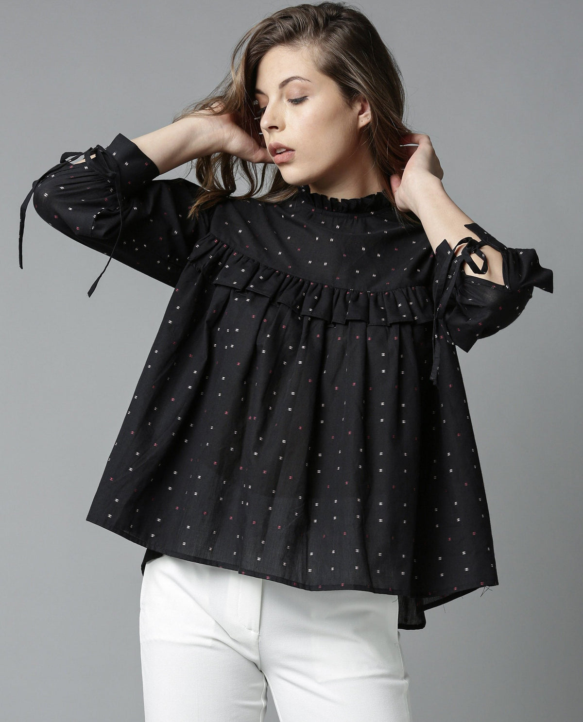 Rareism Women Street Black Top Full Sleeves Solid