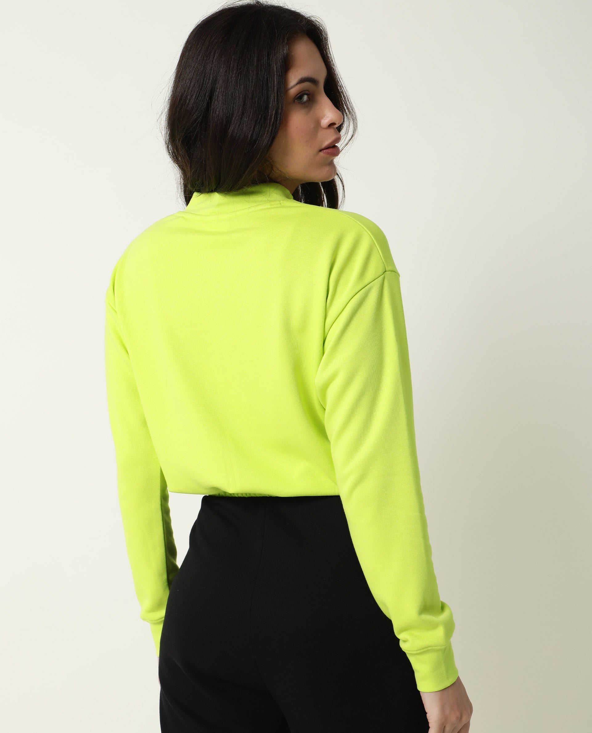 Rareism Womens Coyne Green Sweatshirt Cotton Fabric Relaxed Fit Full Sleeve High Neck