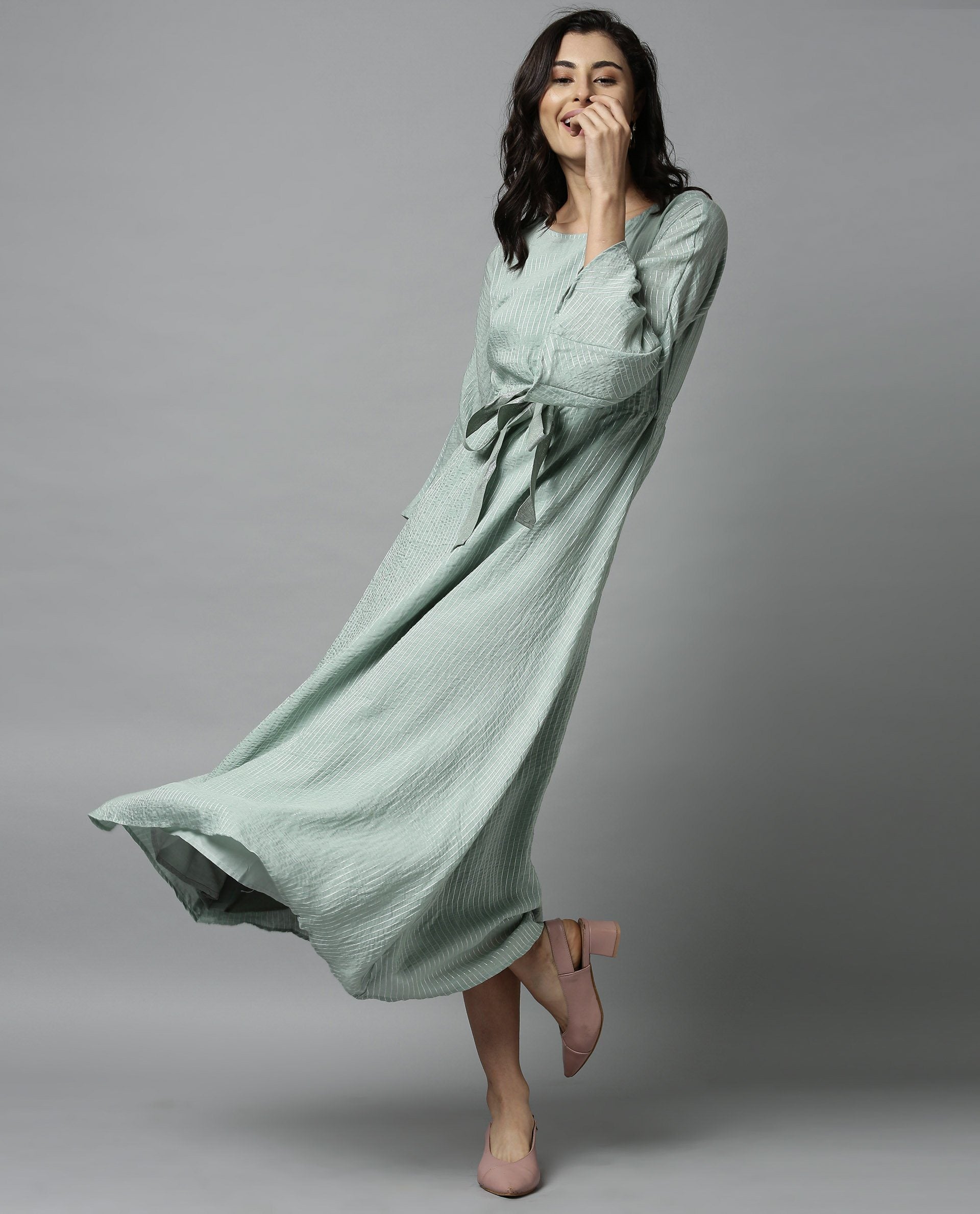 Rareism Women Repose Green Dress Full Sleeves