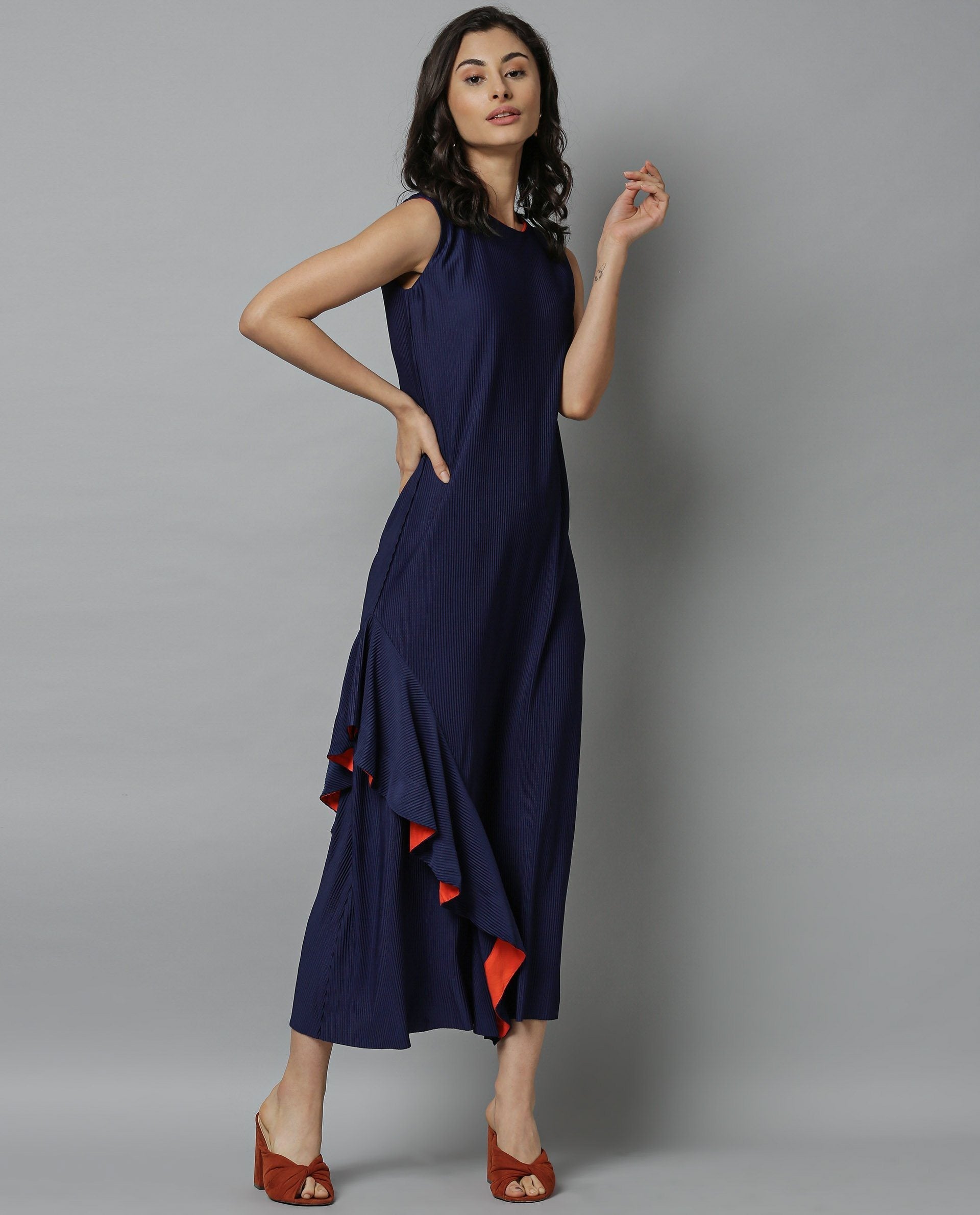 Rareism Women Oka Blue Dress Sleeveless