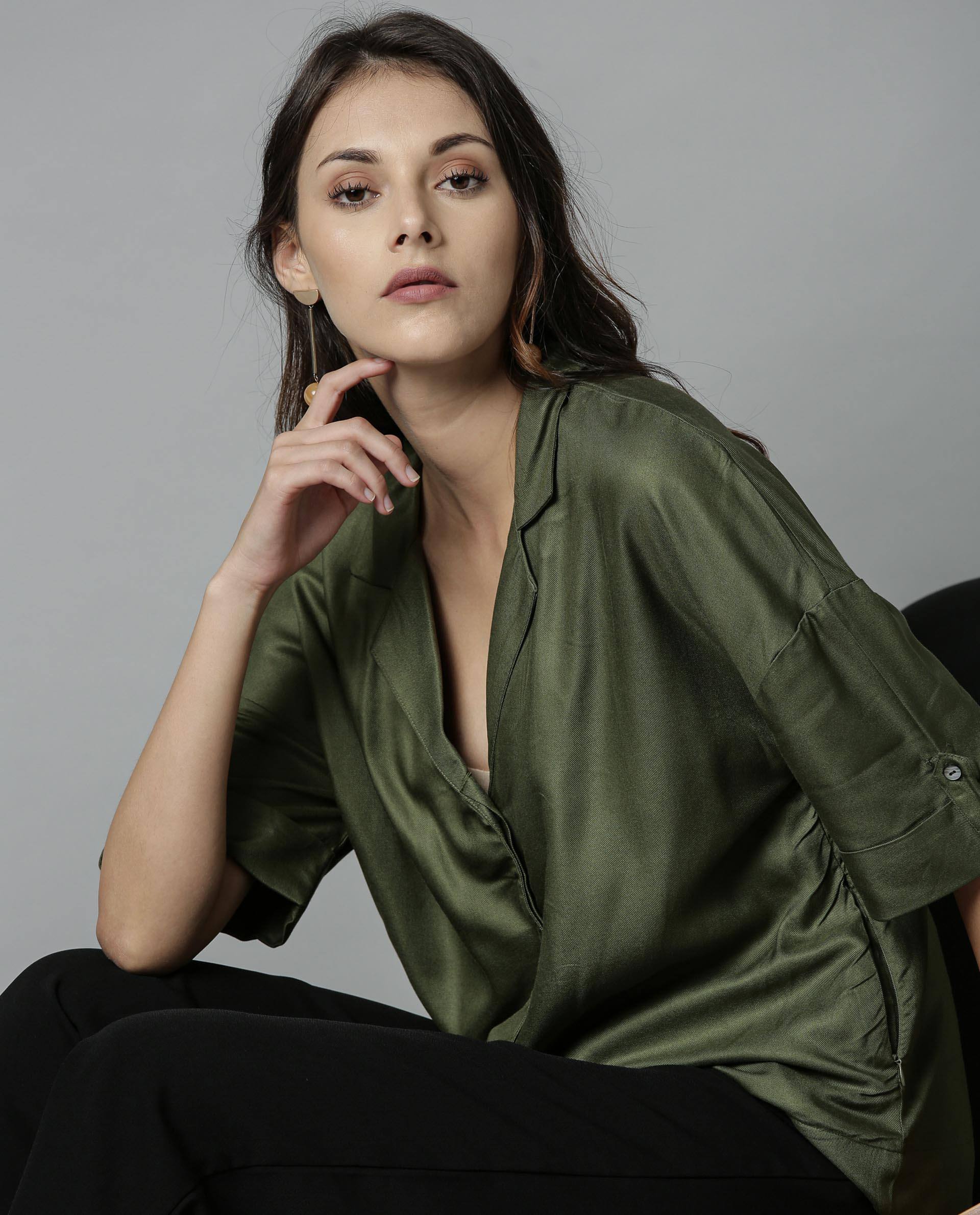 Rareism Women Percy Green Top Short Sleeves Solid