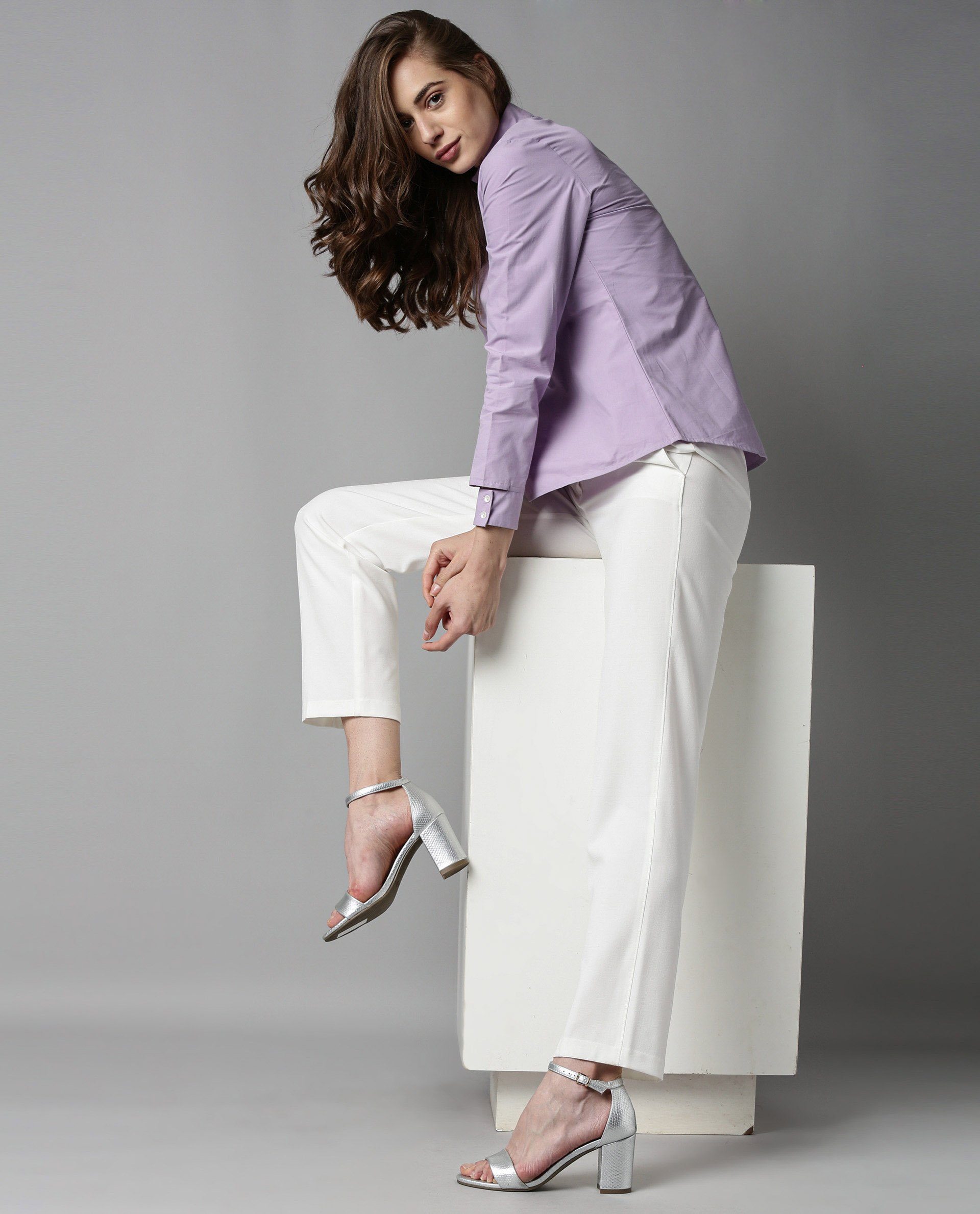 Rareism Women Ship Purple Top Full Sleeves Solid