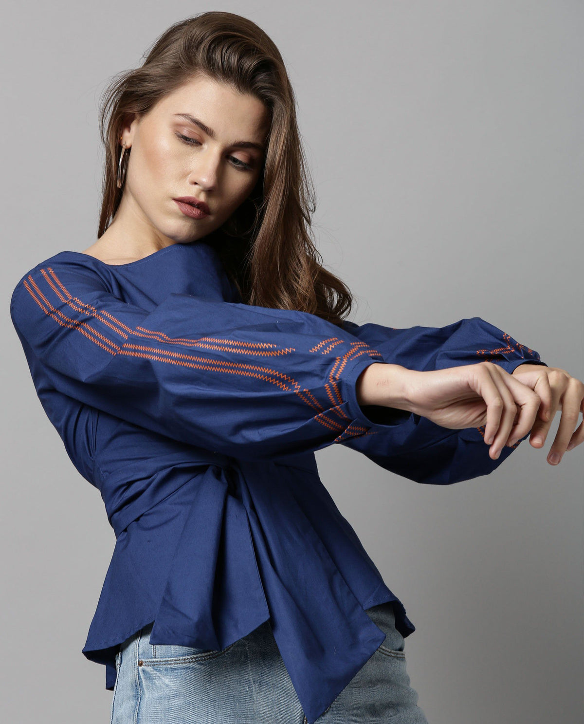 Rareism Women Tulip-Rz Blue Top Full Sleeves Solid