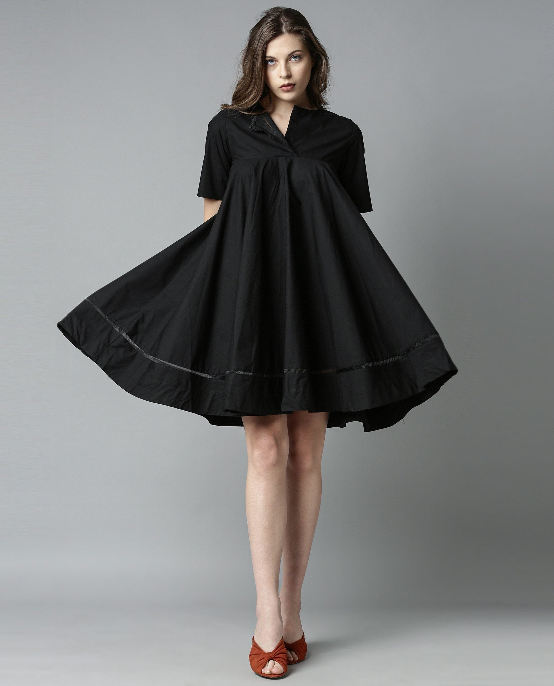 Rareism Women 45200 Black Dress Short Sleeves