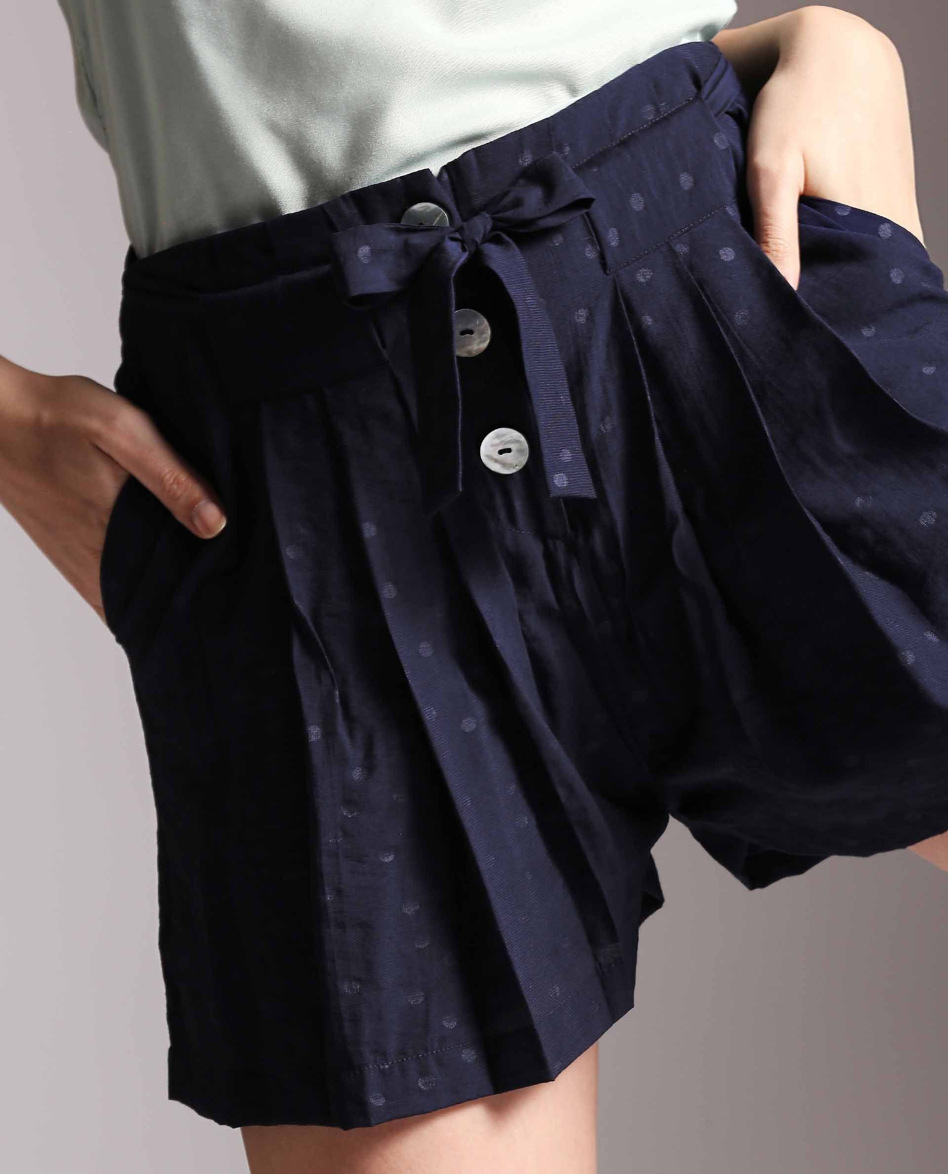Rareism Women Copper Navy Shorts Solid