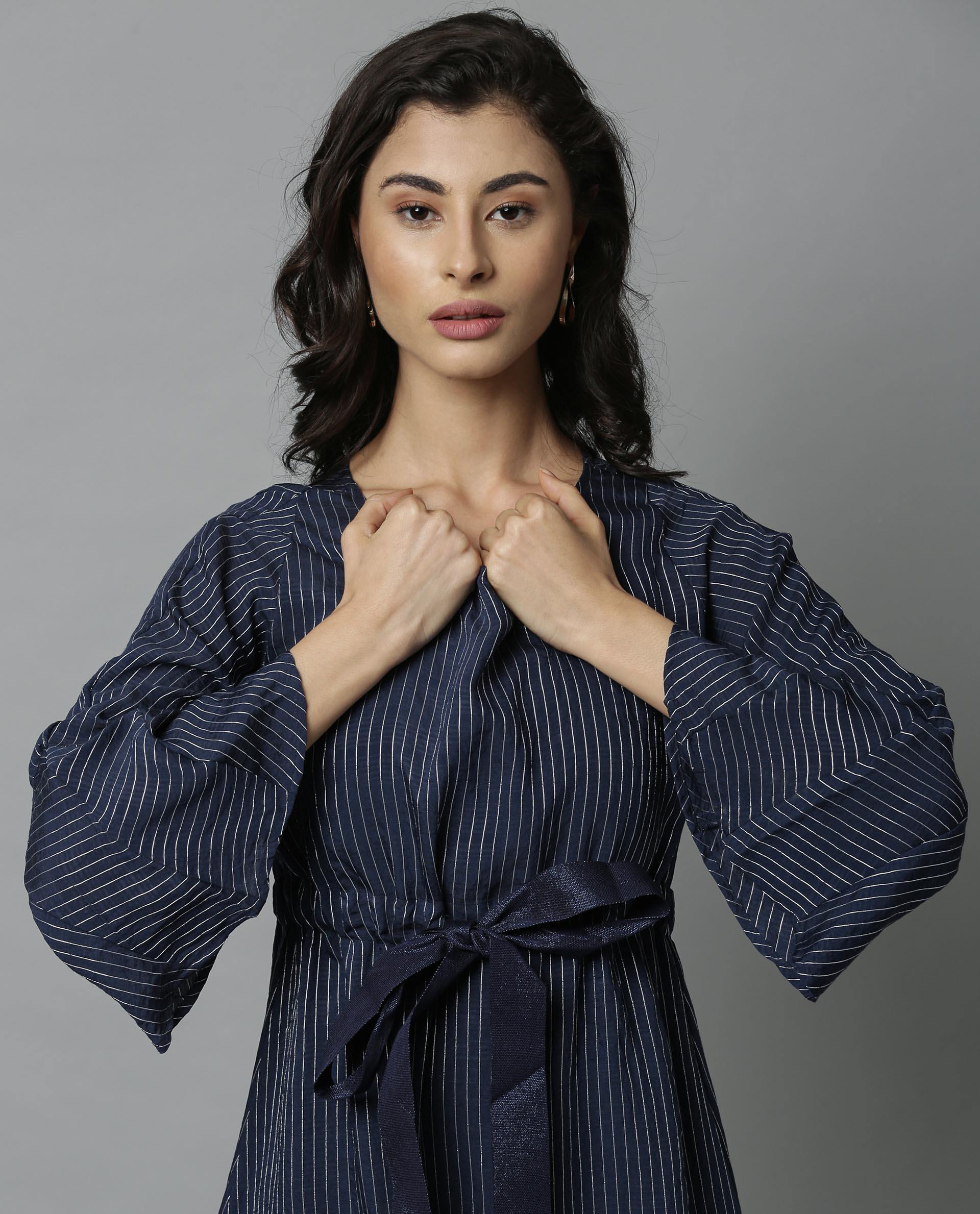 Rareism Women Repose Navy Dress Full Sleeves