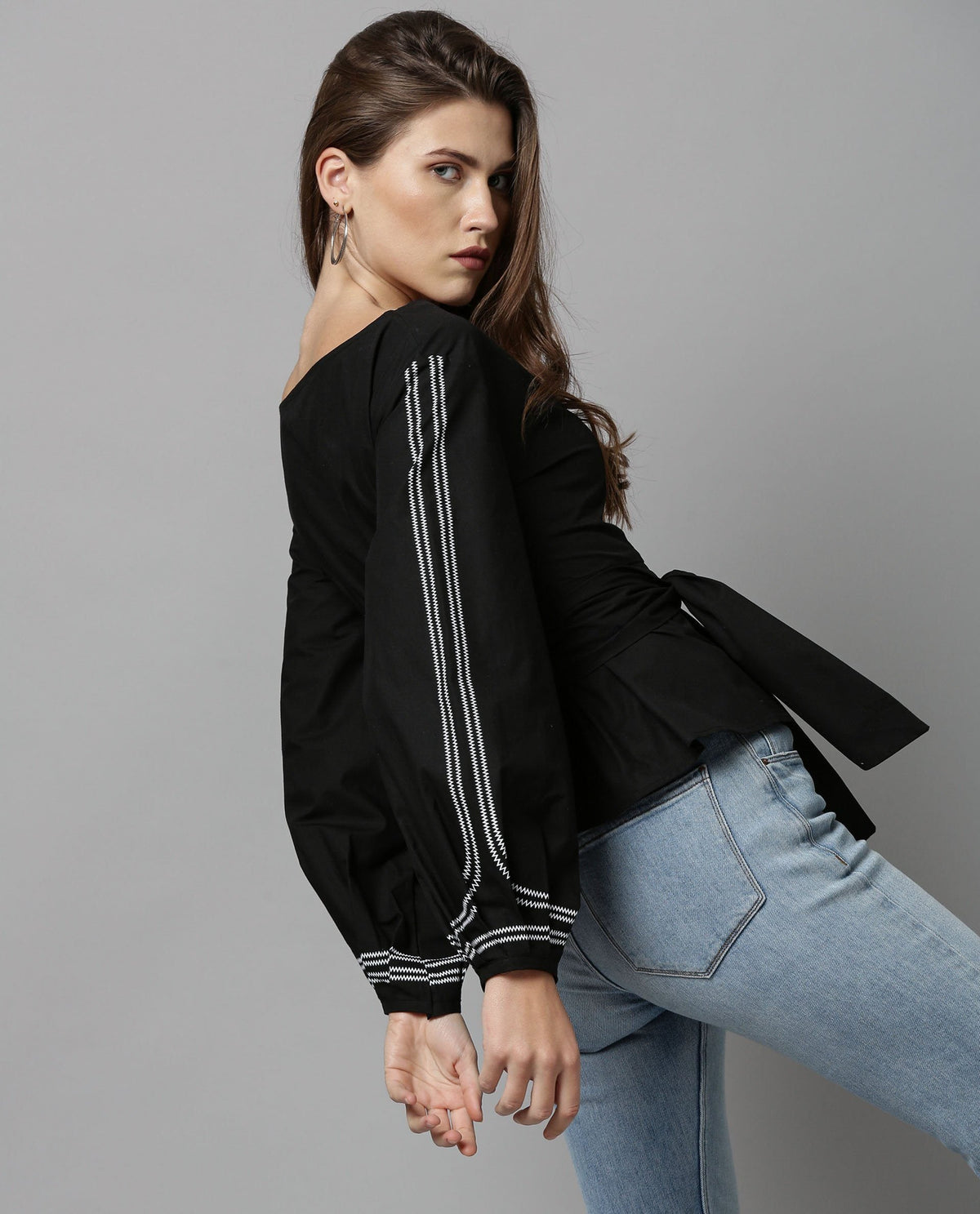 Rareism Women Tulip-Rz Black Top Full Sleeves Solid