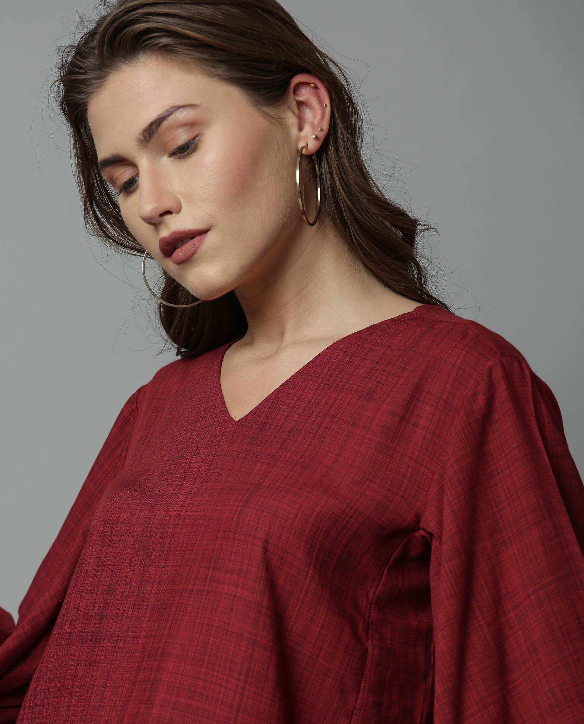 Rareism Women Amuse Maroon Top Full Sleeves Solid