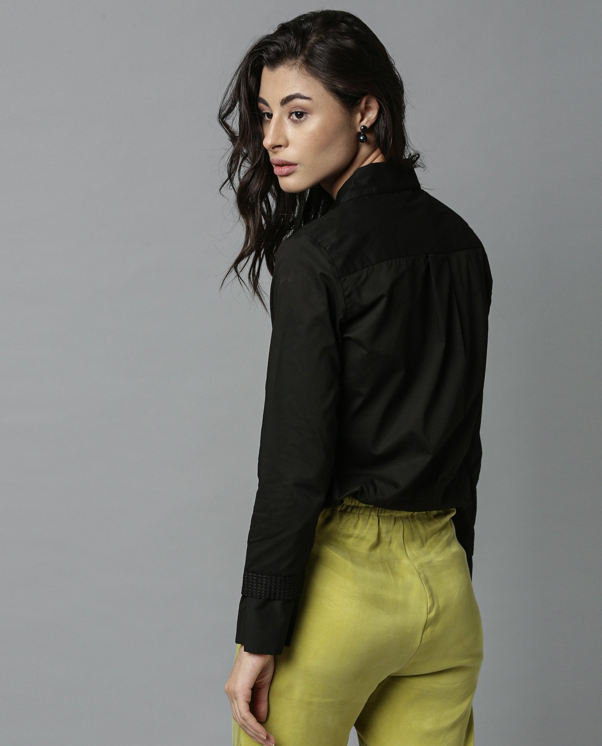Rareism Women Daisy Black Top Full Sleeves