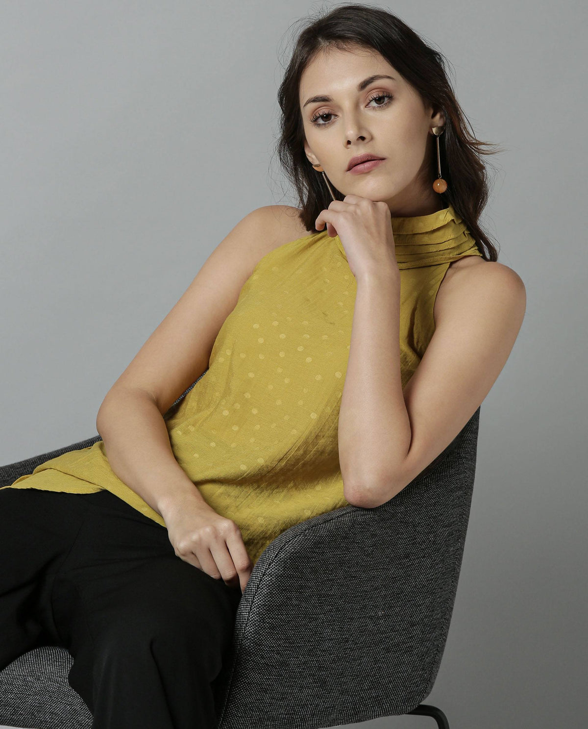 Rareism Women Feather Yellow Top Sleeveless