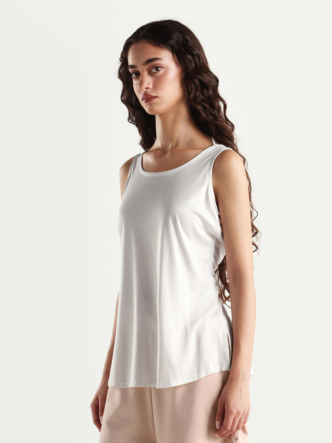 Rareism Women's Slip Crew Neck Plain Sleeveless Knee Length Regular Fit Top