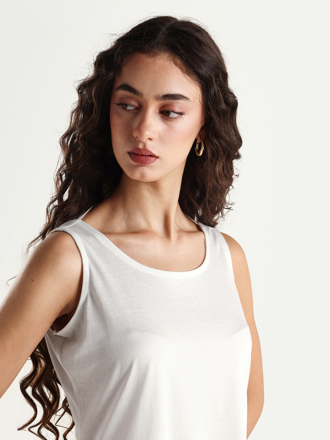 Rareism Women's Slip Crew Neck Plain Sleeveless Knee Length Regular Fit Top