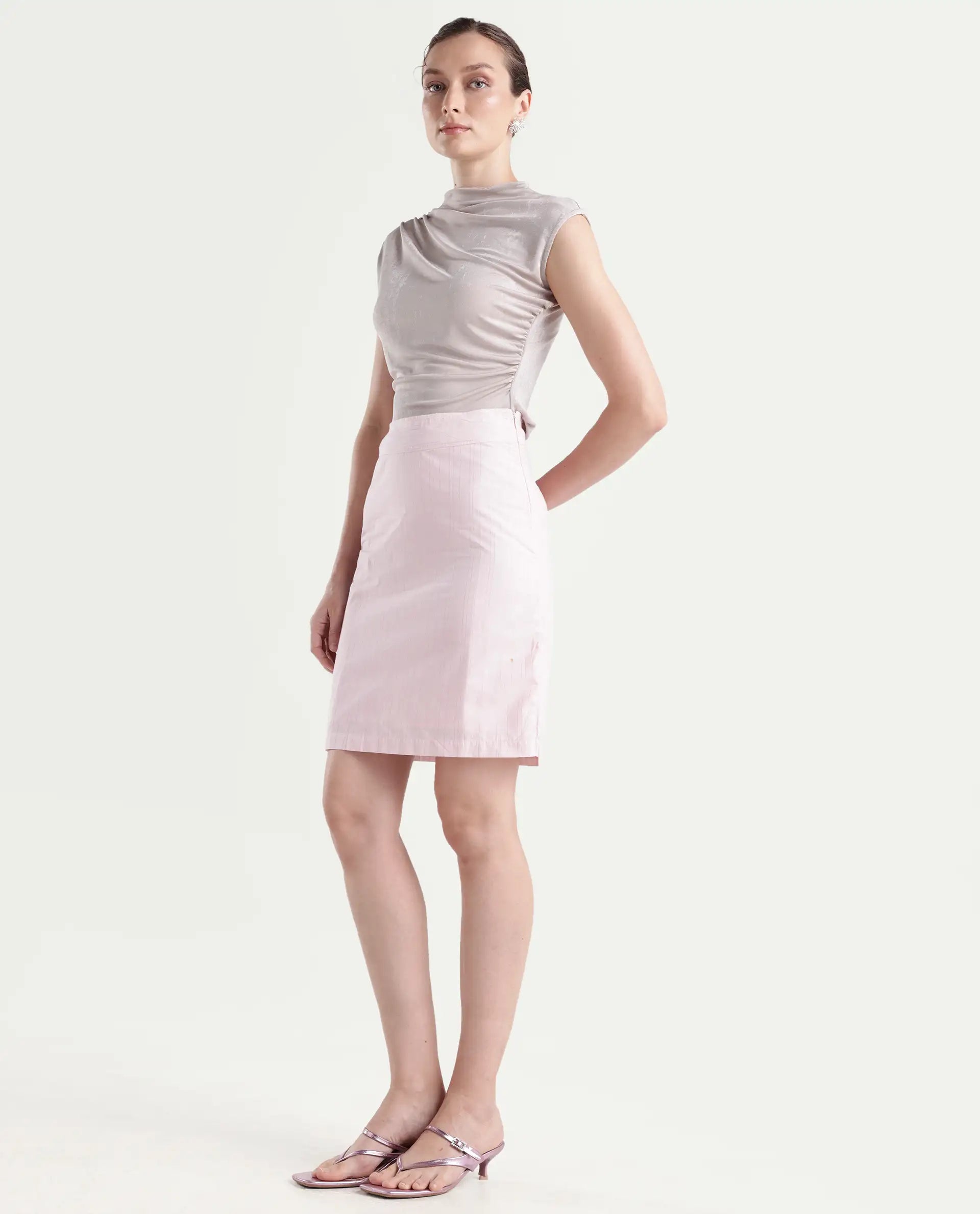 Rareism Women Plot-Skirt Pink Skirt