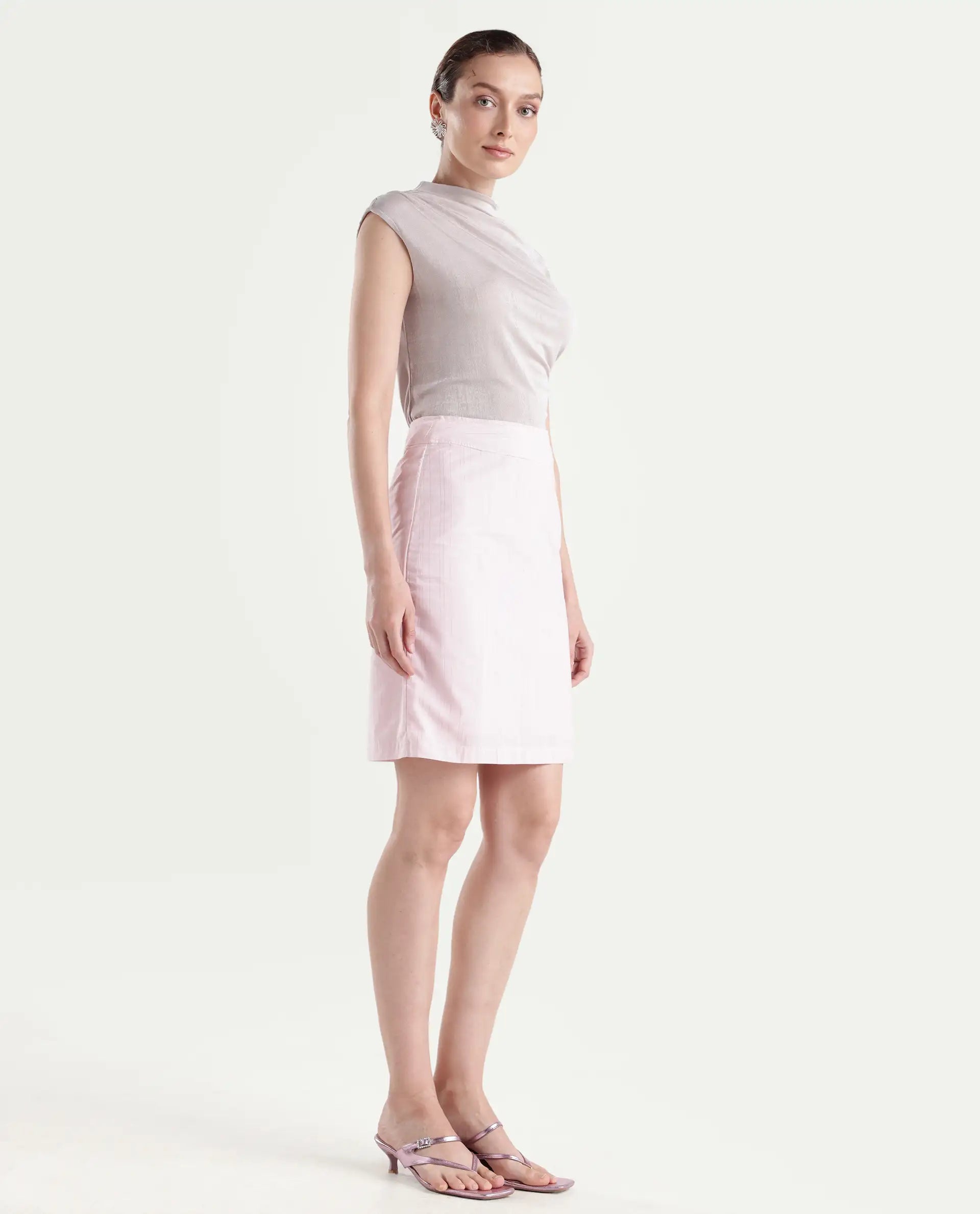 Rareism Women Plot-Skirt Pink Skirt