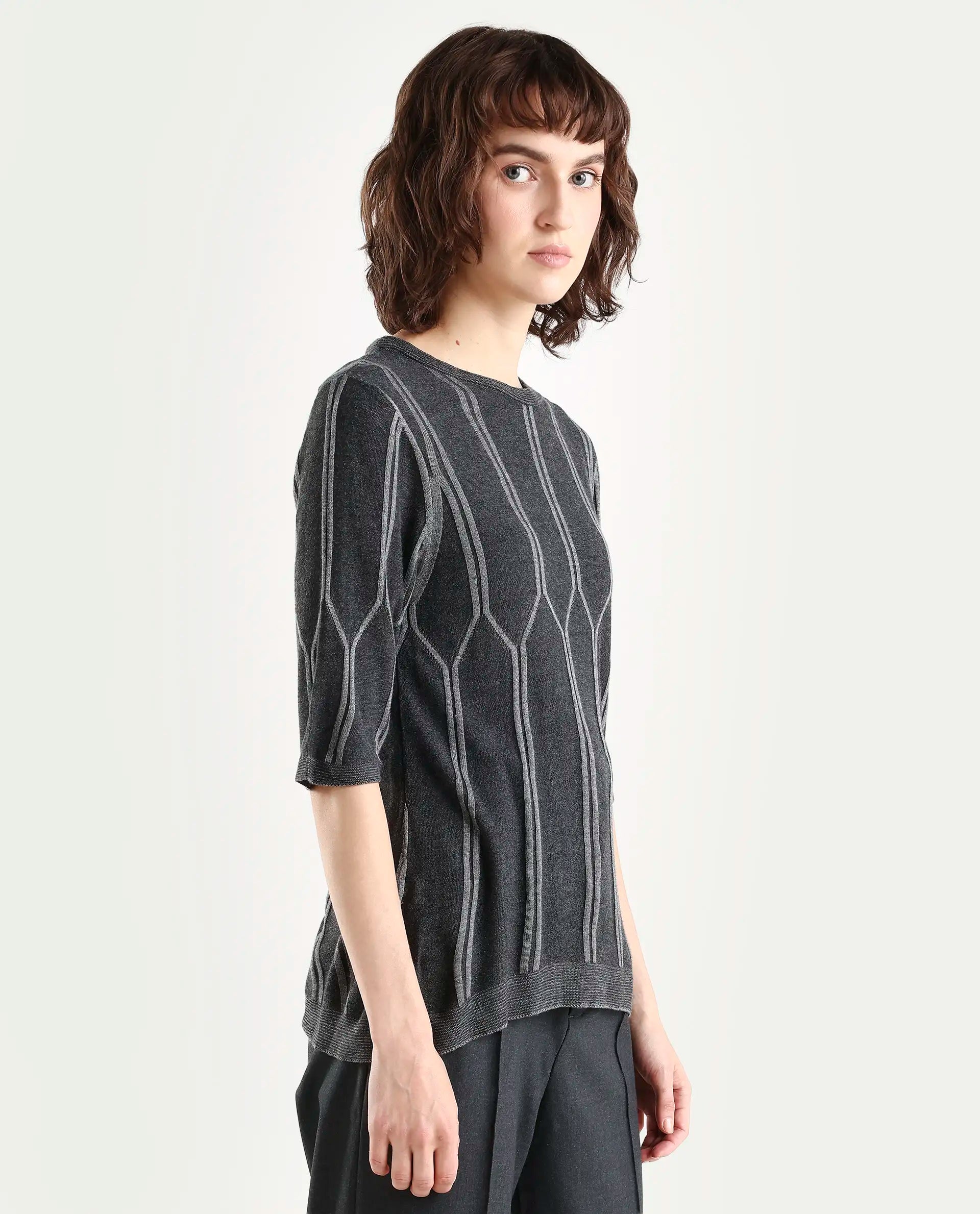 Rareism Women Orate Black Top Short Sleeves