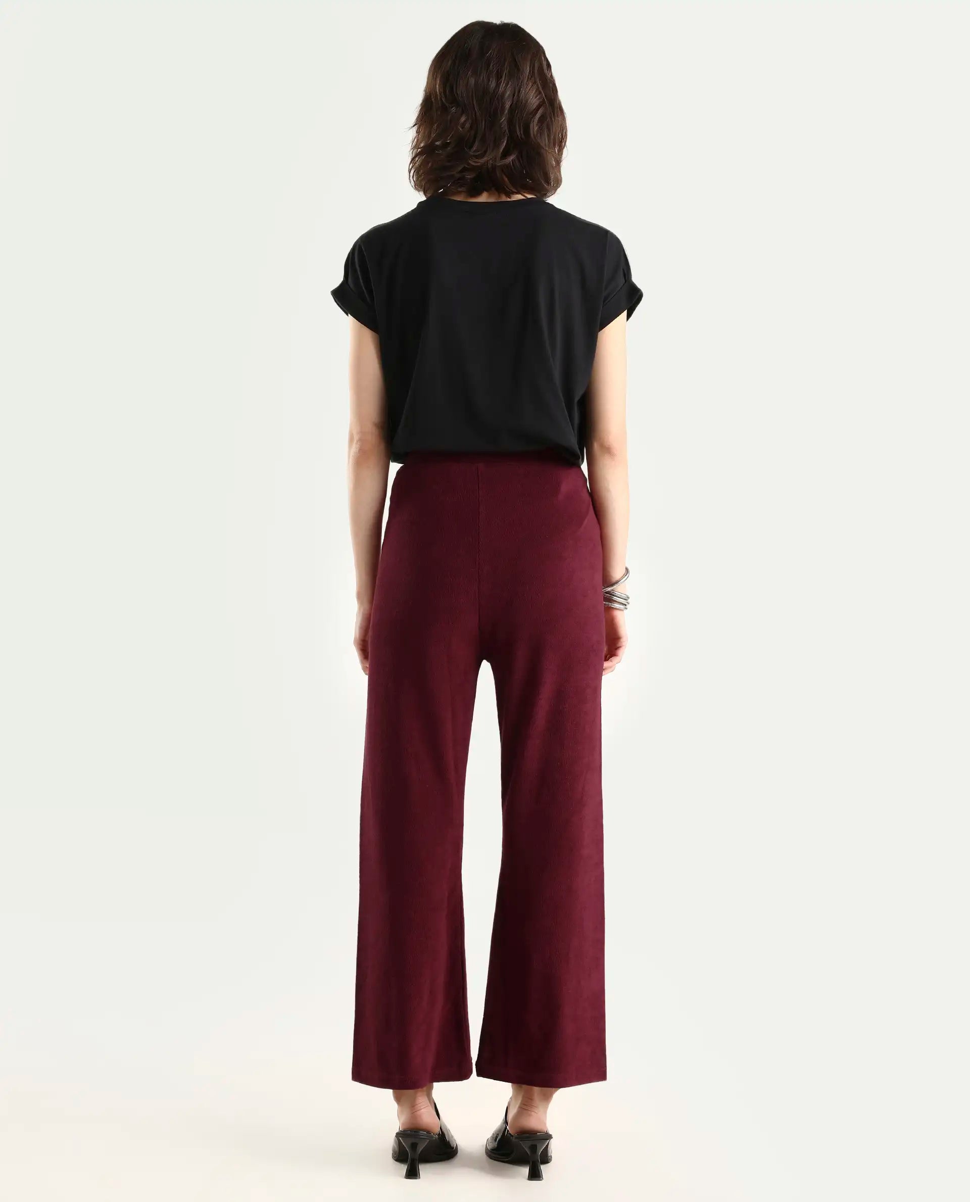 Rareism Women Magica Maroon Trousers Knit Fabric Solid