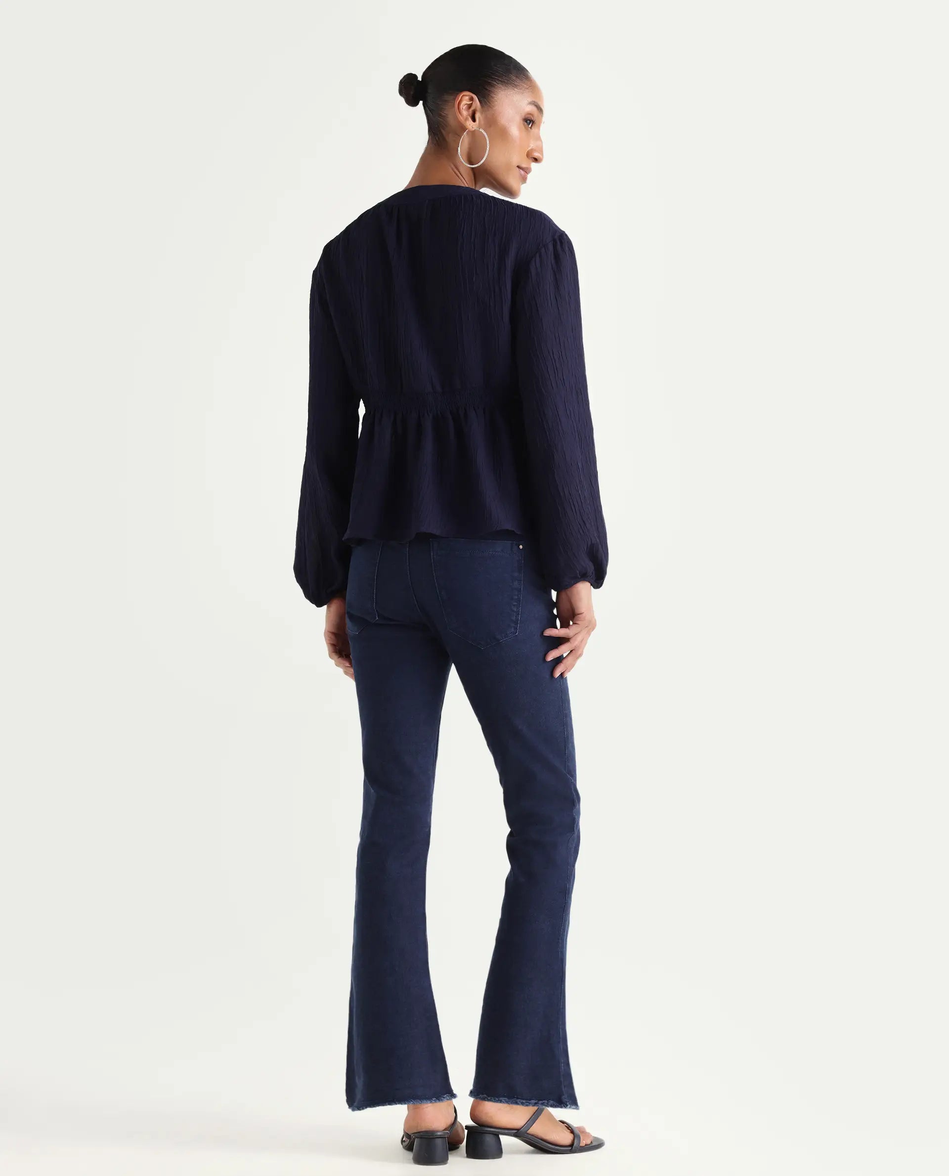 Rareism Women's Hugo Blue Cotton Plain Ankle Length Relaxed Fit Jeans
