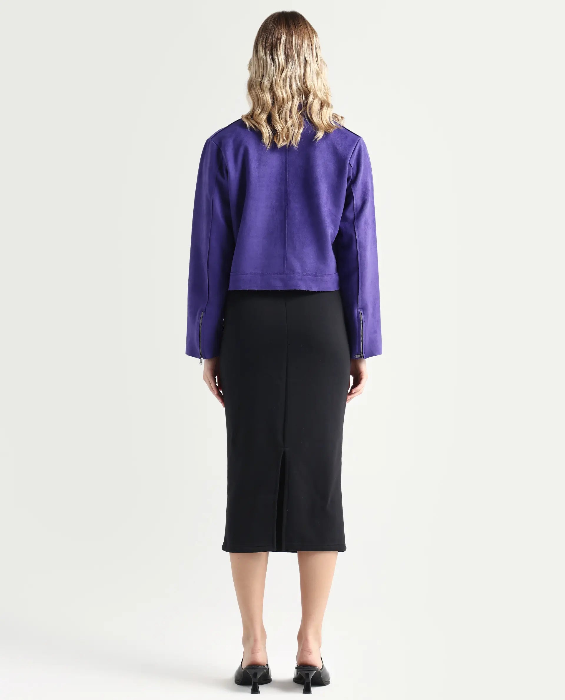 Rareism Women's Fudge Black Polyester Blend Plain Midi Tailored Skirt