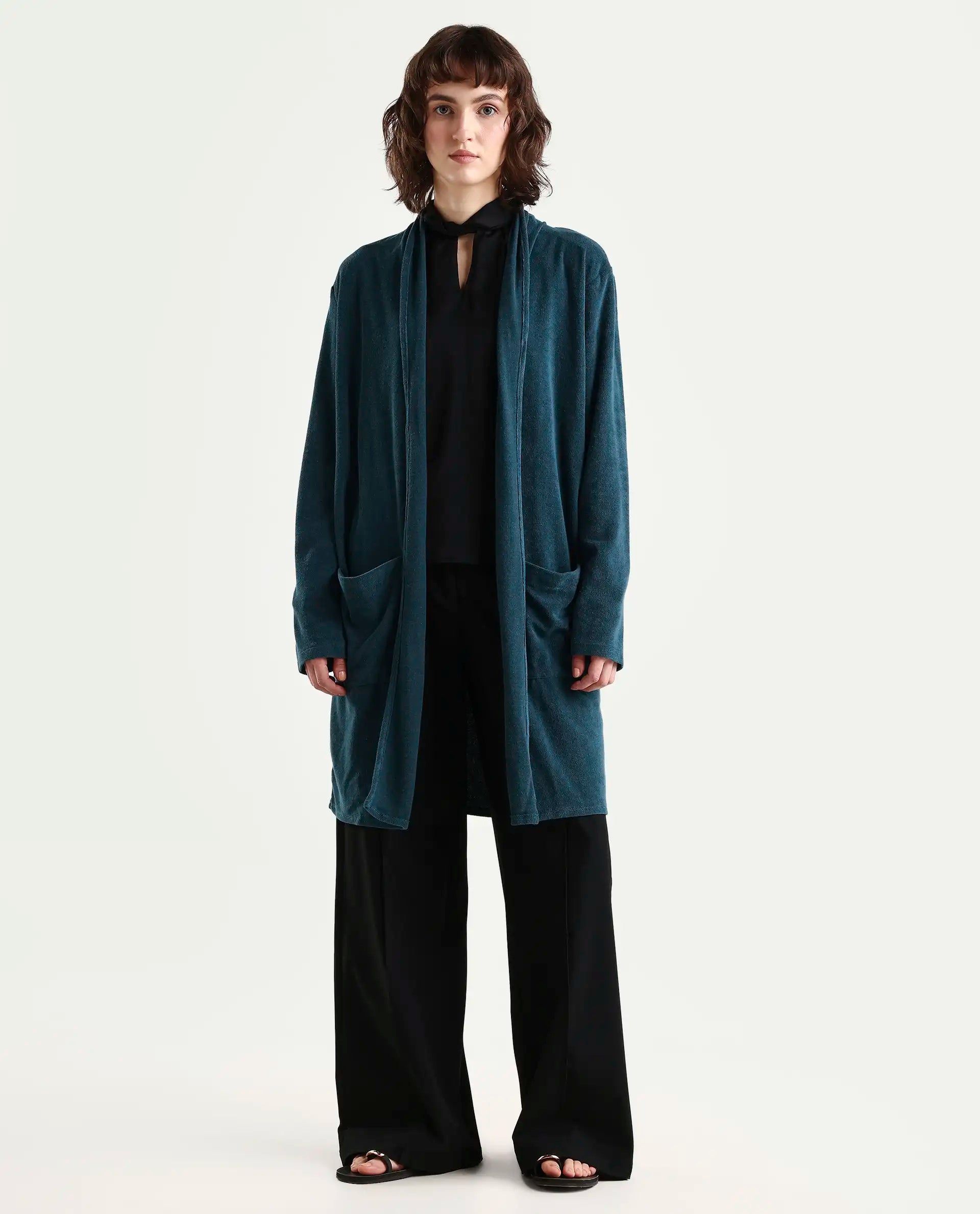 Rareism Women Sesh Blue Overlayer Knit Fabric Solid