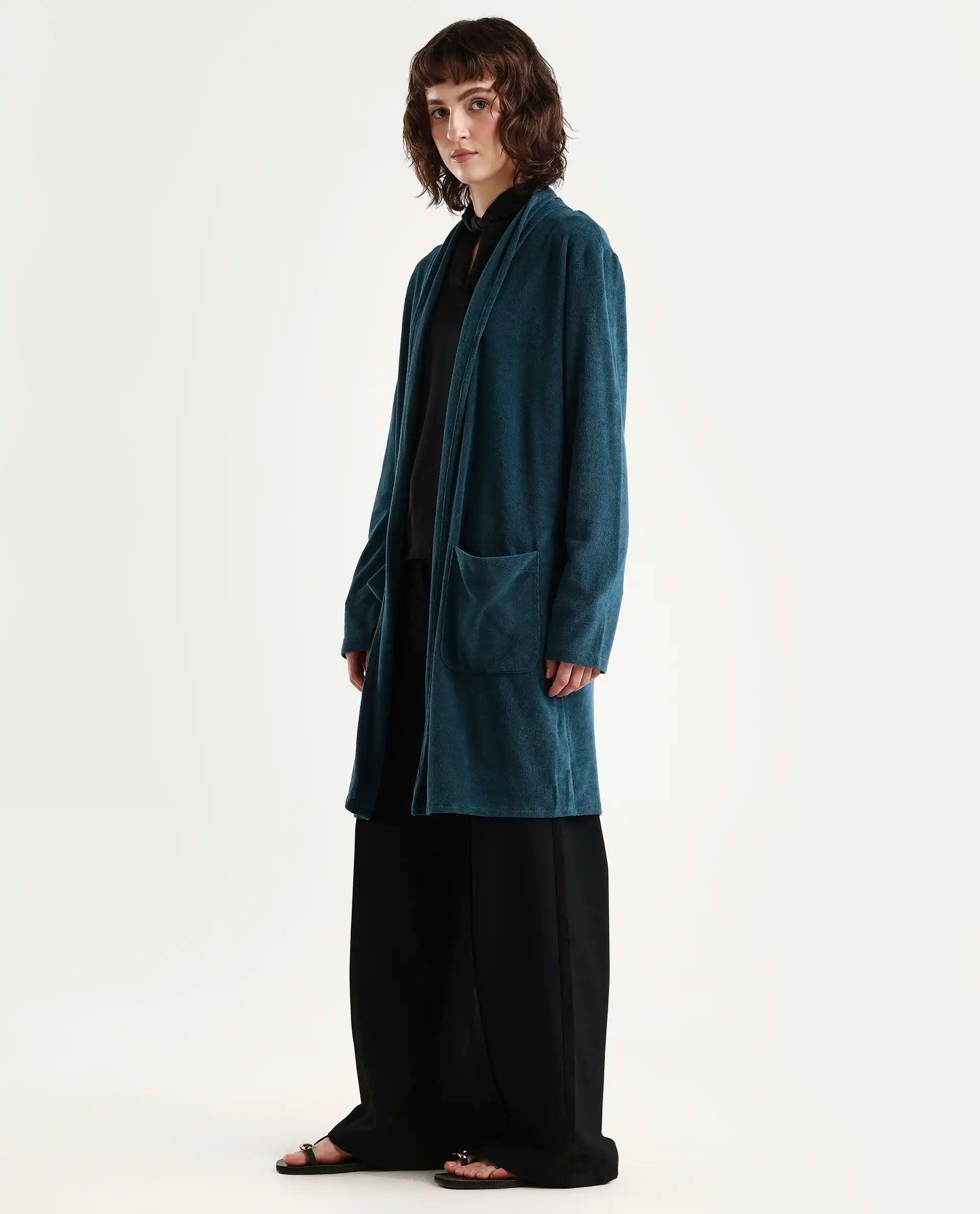 Rareism Women Sesh Blue Overlayer Knit Fabric Solid