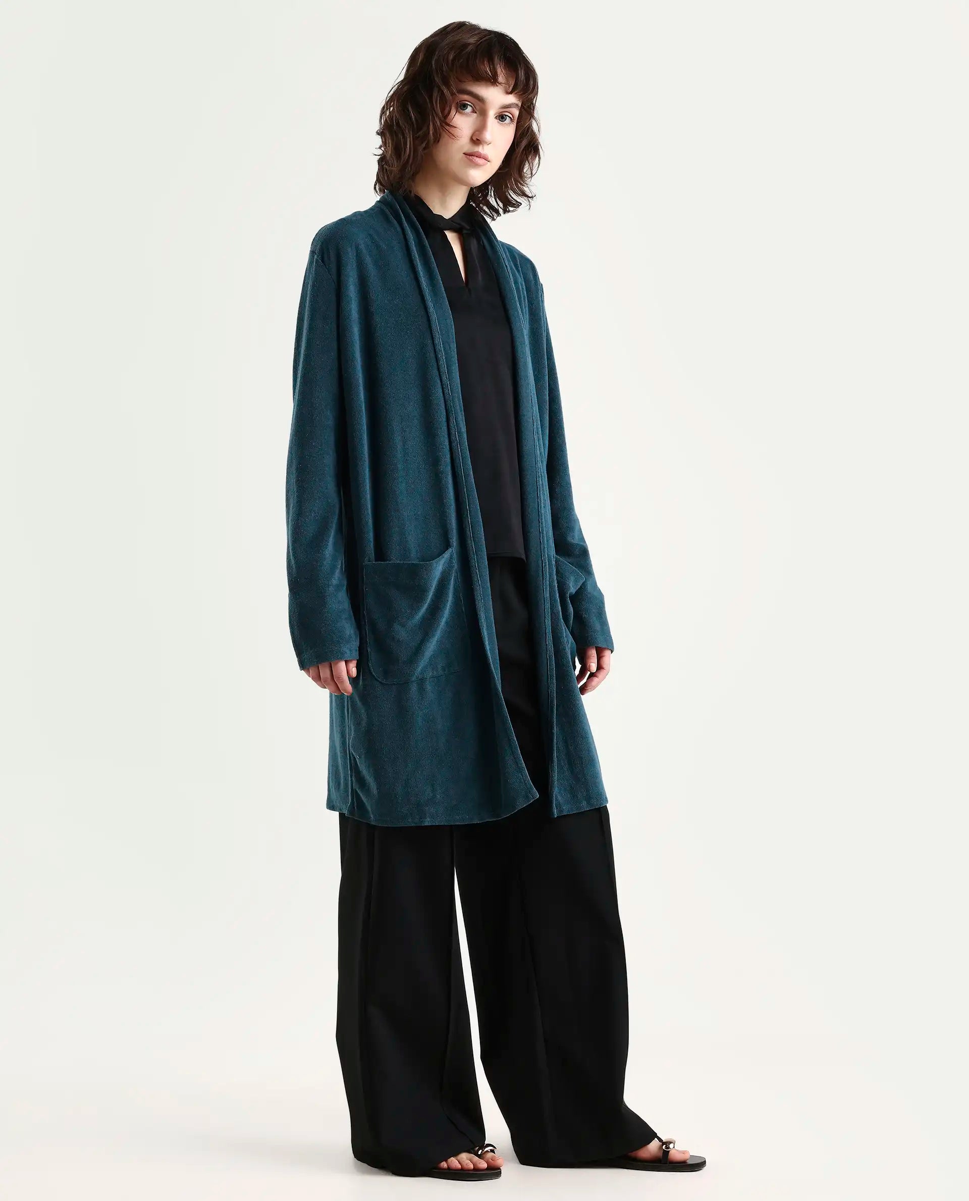 Rareism Women Sesh Blue Overlayer Knit Fabric Solid