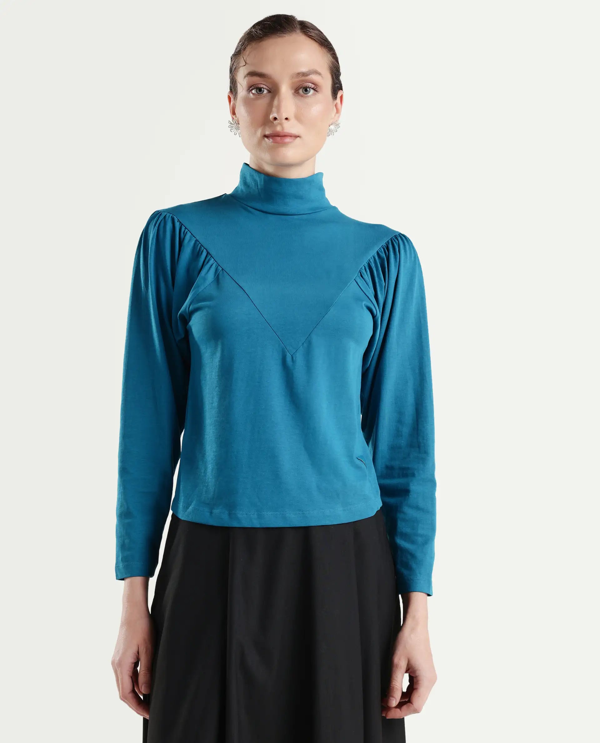 Rareism Women Lothy Blue T-Shirt Full Sleeves