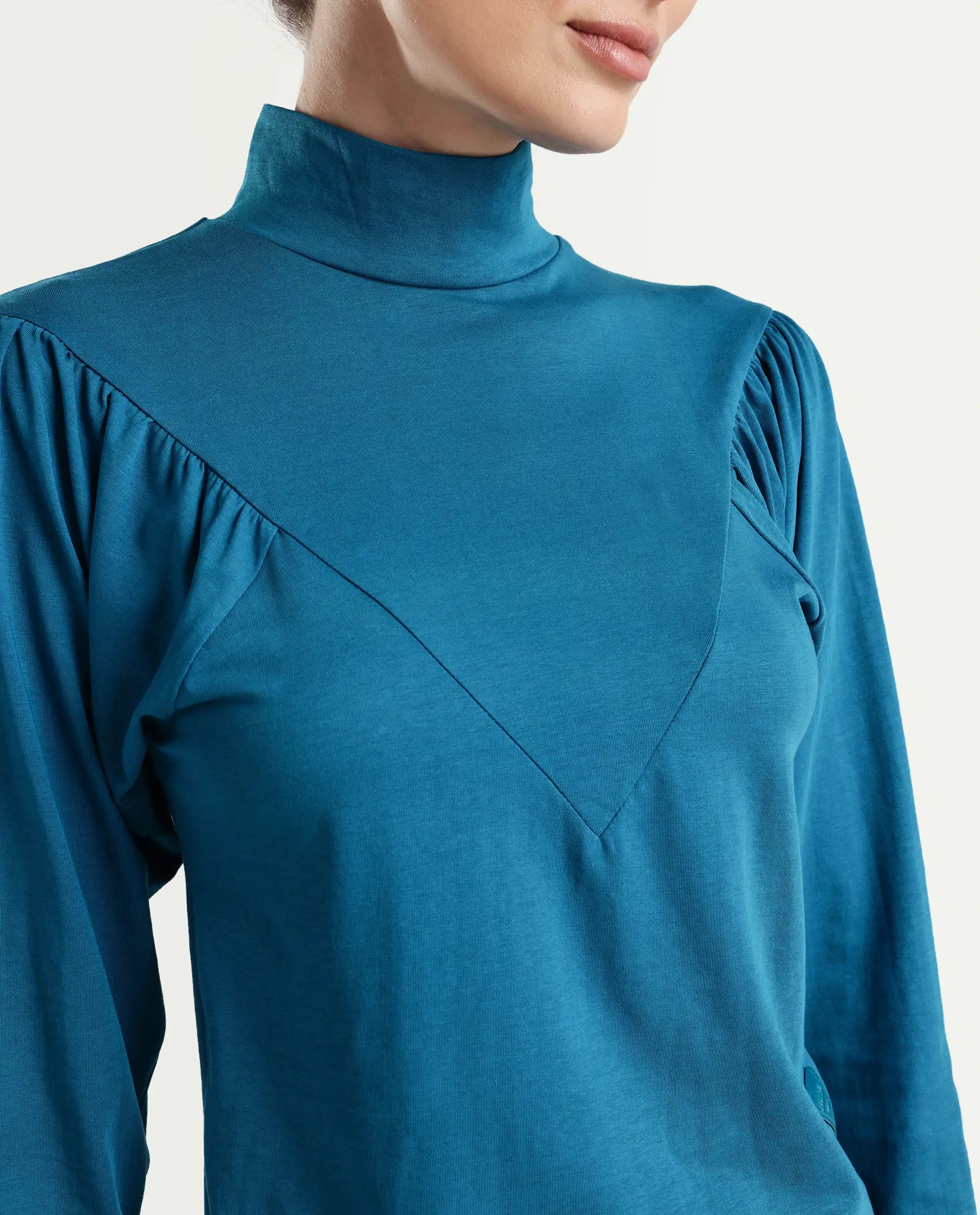 Rareism Women Lothy Blue T-Shirt Full Sleeves