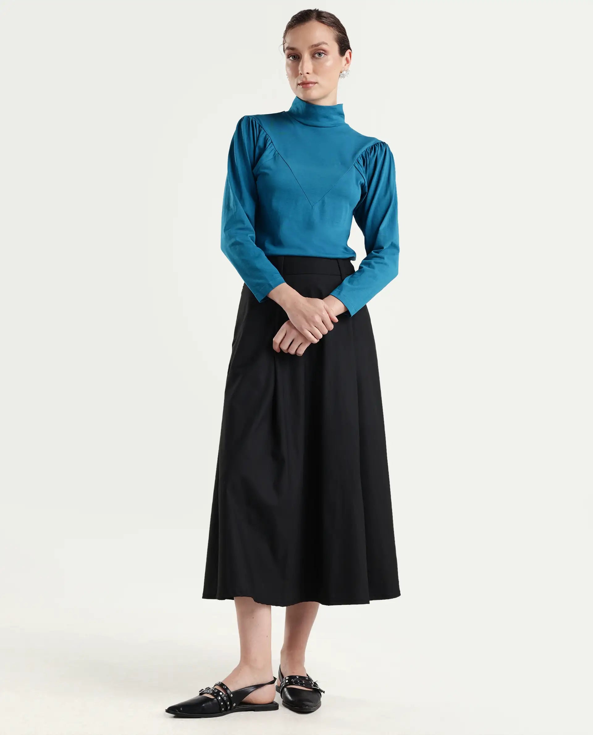 Rareism Women Lothy Blue T-Shirt Full Sleeves