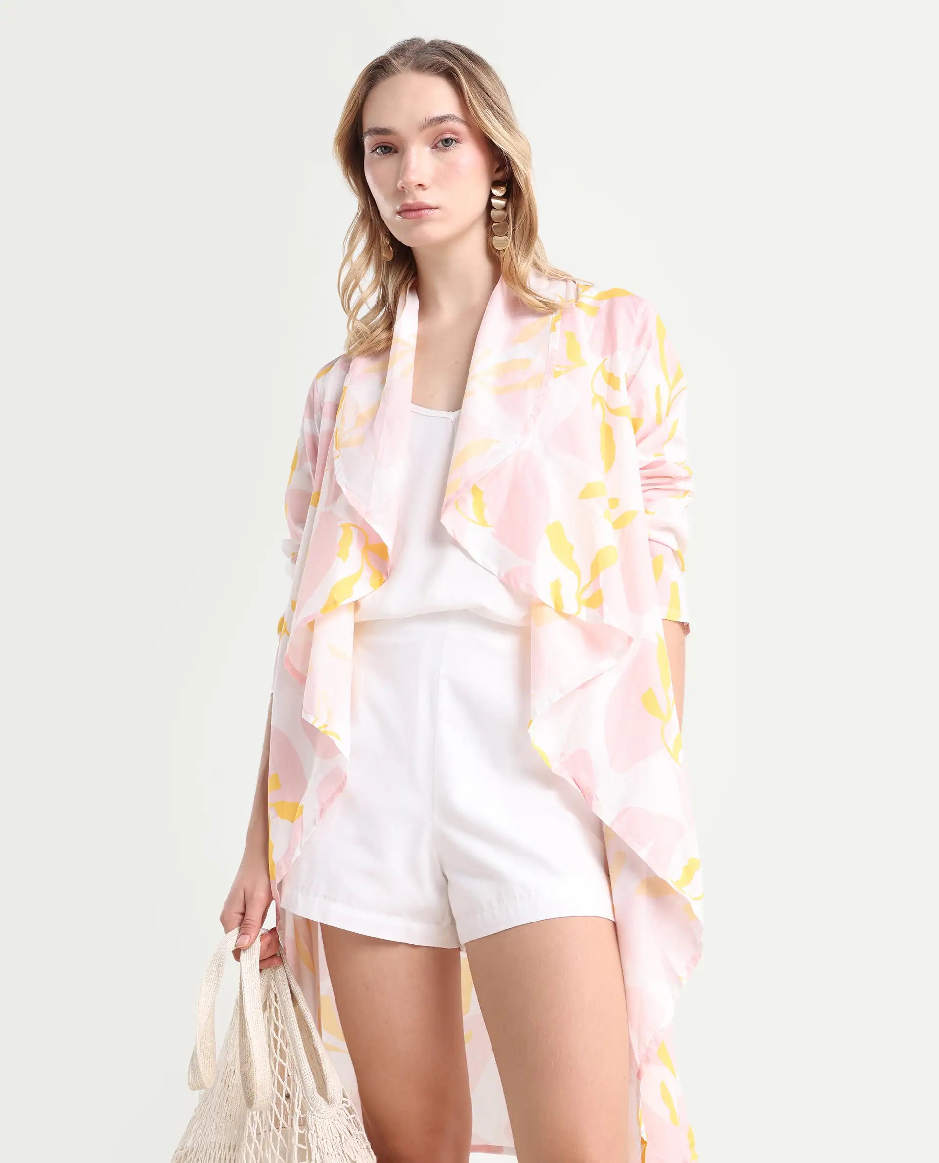 Rareism Women's Noki Pink Collarless Regular Fit Outer Wear