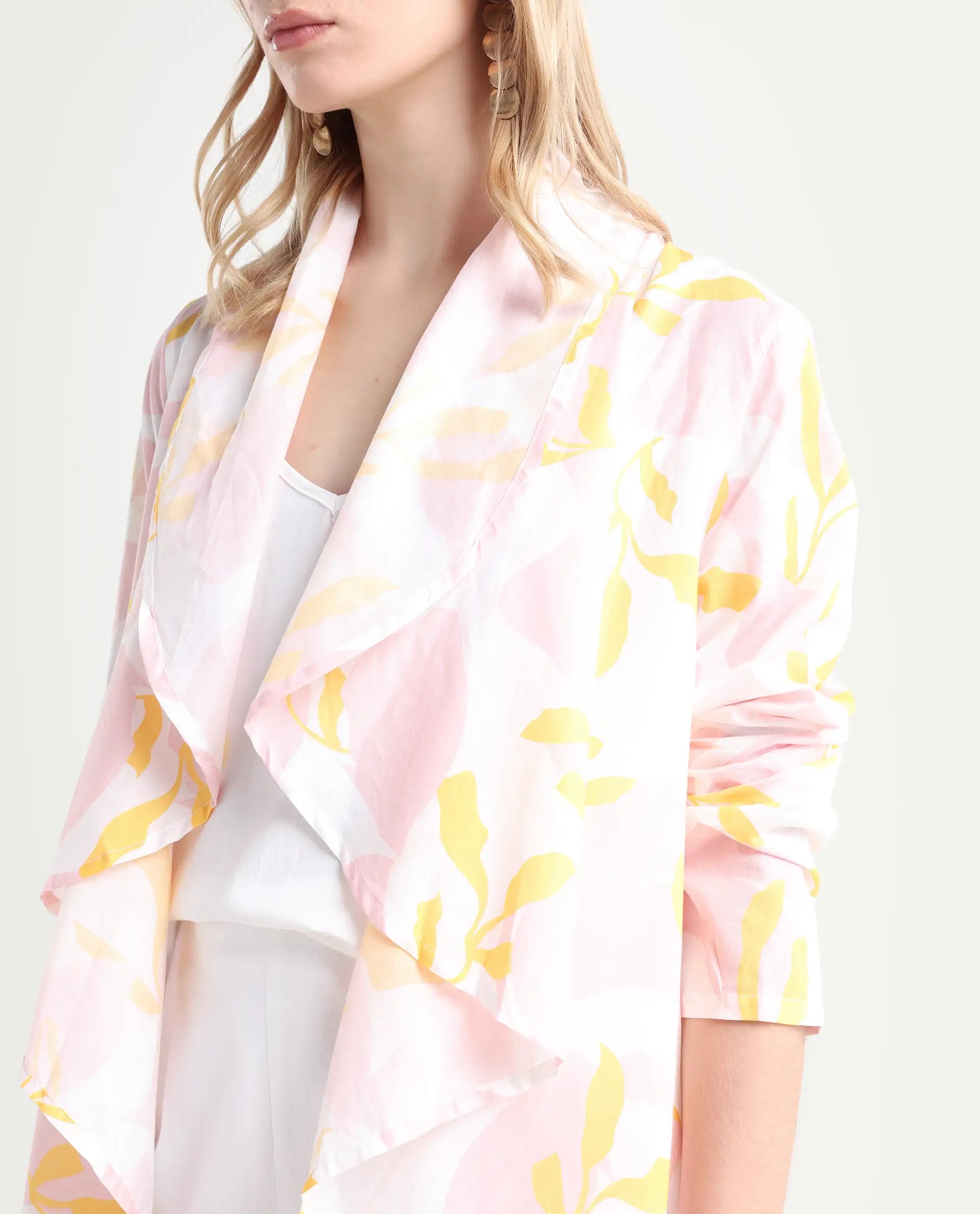 Rareism Women's Noki Pink Collarless Regular Fit Outer Wear