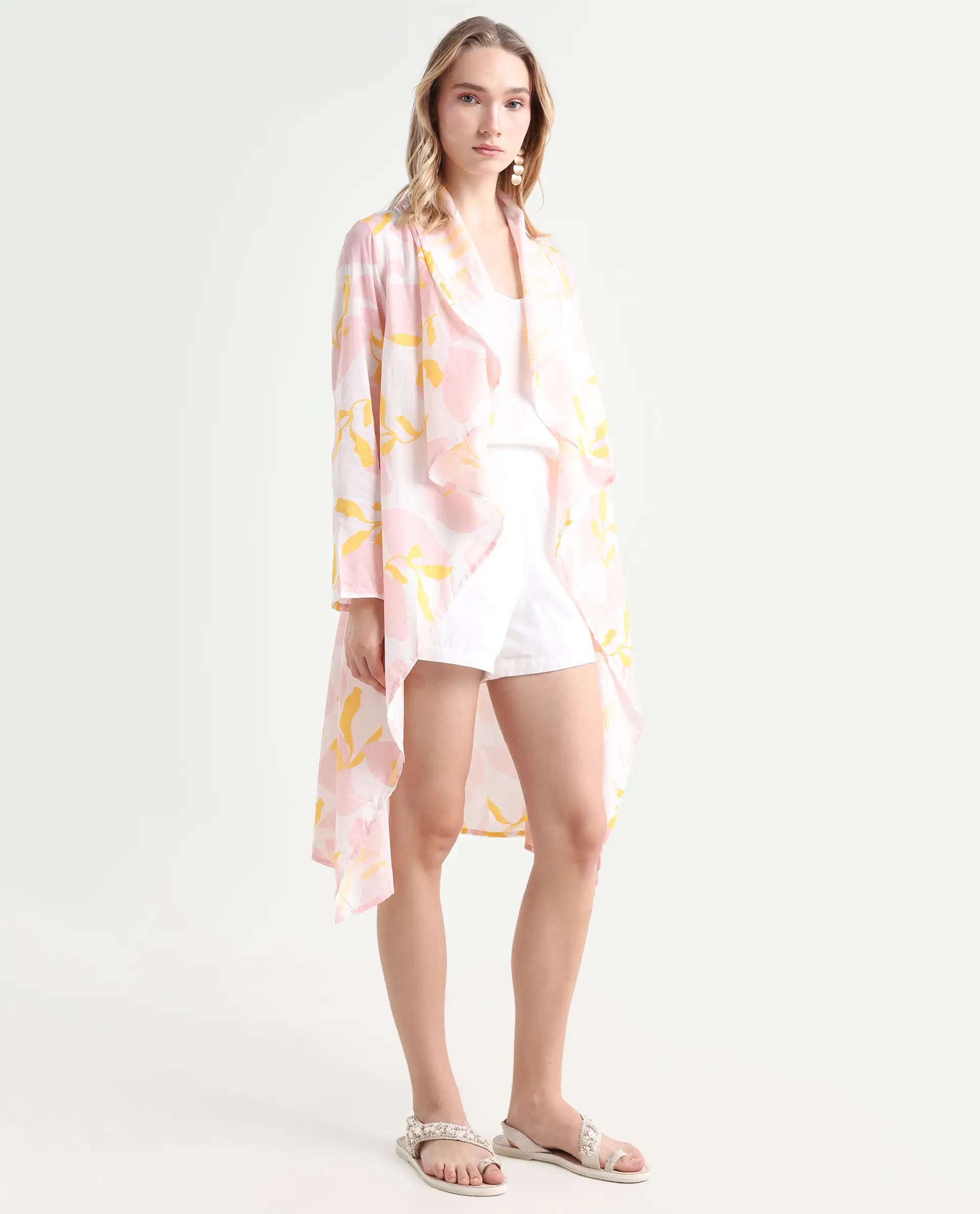 Rareism Women's Noki Pink Collarless Regular Fit Outer Wear