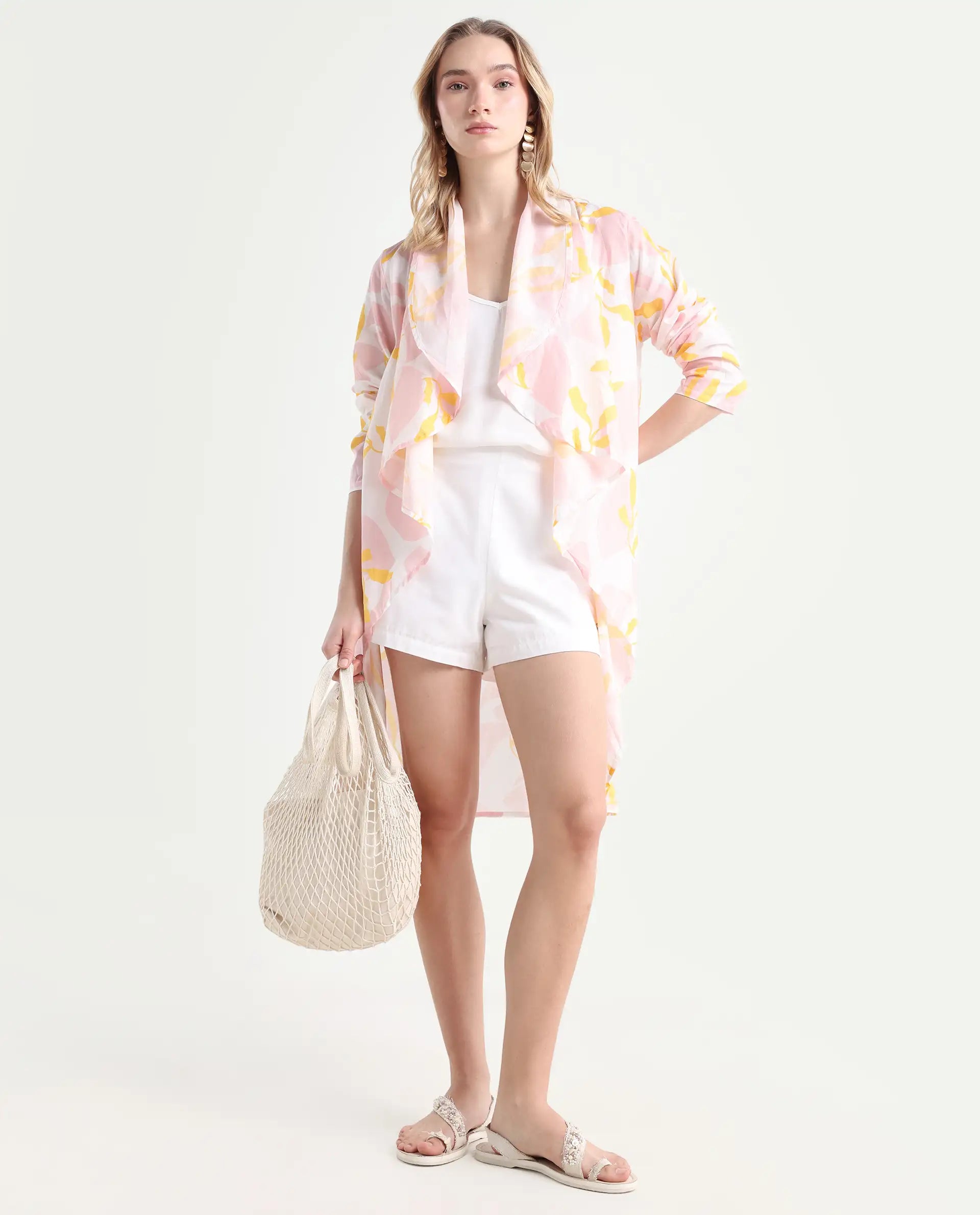 Rareism Women's Noki Pink Collarless Regular Fit Outer Wear