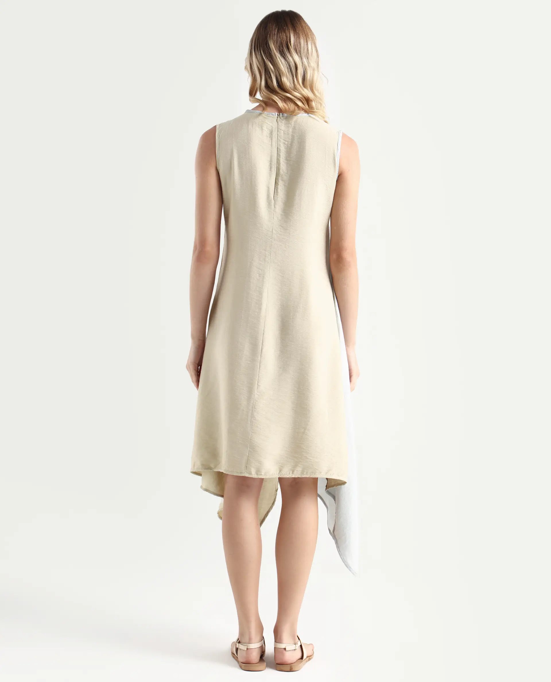 Rareism Women's Xavier Blue Boat Neck Plain Sleeveless Knee Length Regular Fit Dress