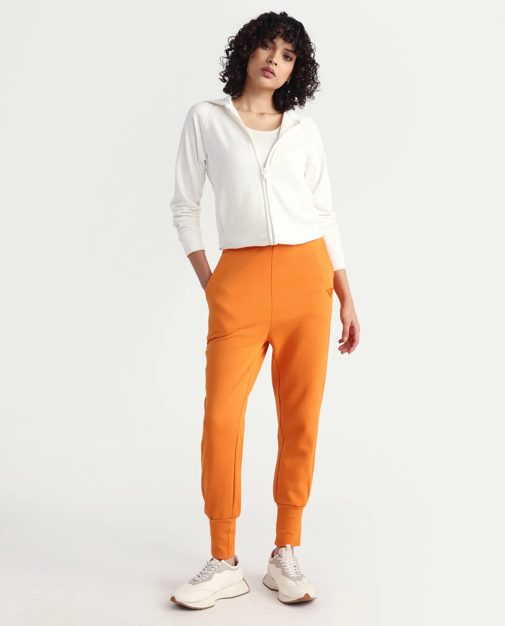 Rareism Women's Simp-1 Orange Polyester Blend Plain Ankle Length Tailored Track Pant