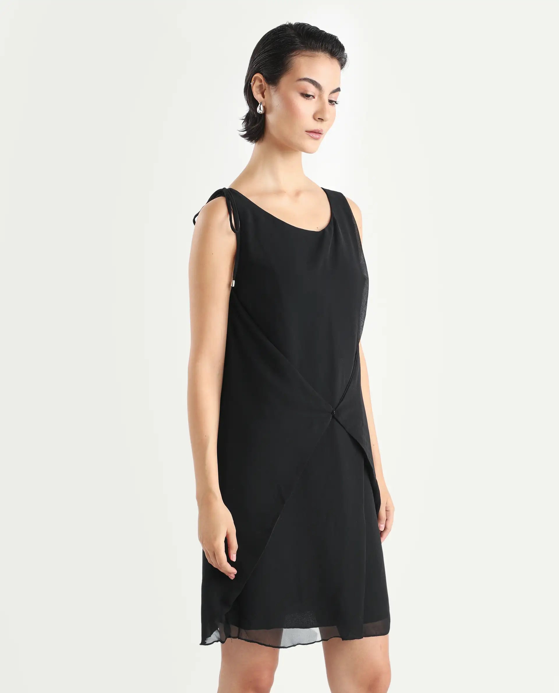 Rareism Women's Saabo Rust Scoop Neck Straight Fit Sleeveless Plain Midi Dress