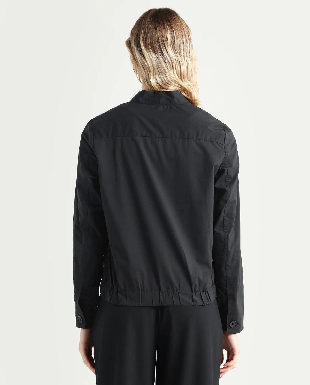 Rareism Women's Aomori Black Polyester Blend Mandarin Collar Plain Regular Fit Jacket